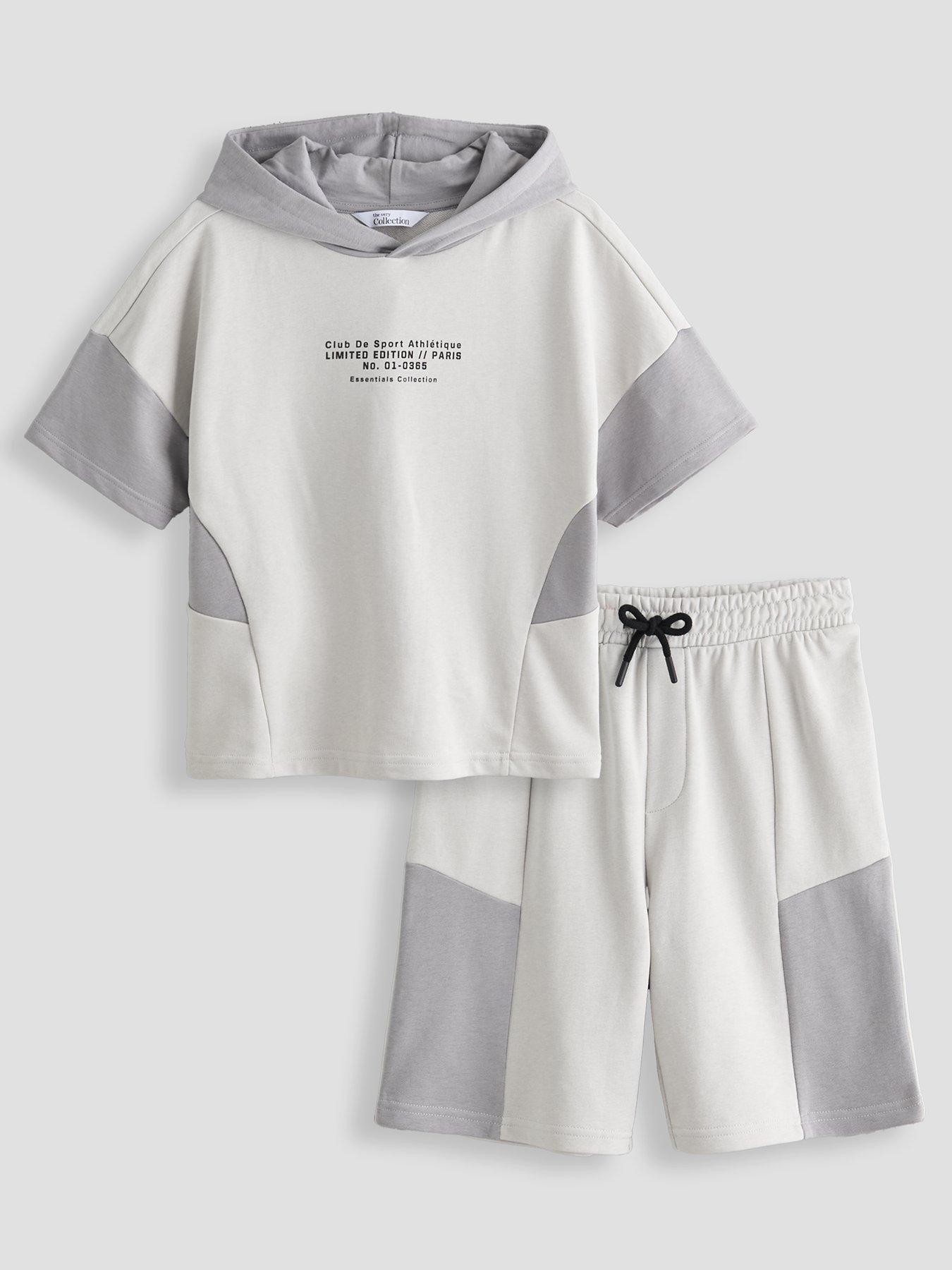 The Very Collection Boys Contrast Athleisure Short Sleeve Hoodie And Shorts Set - Grey