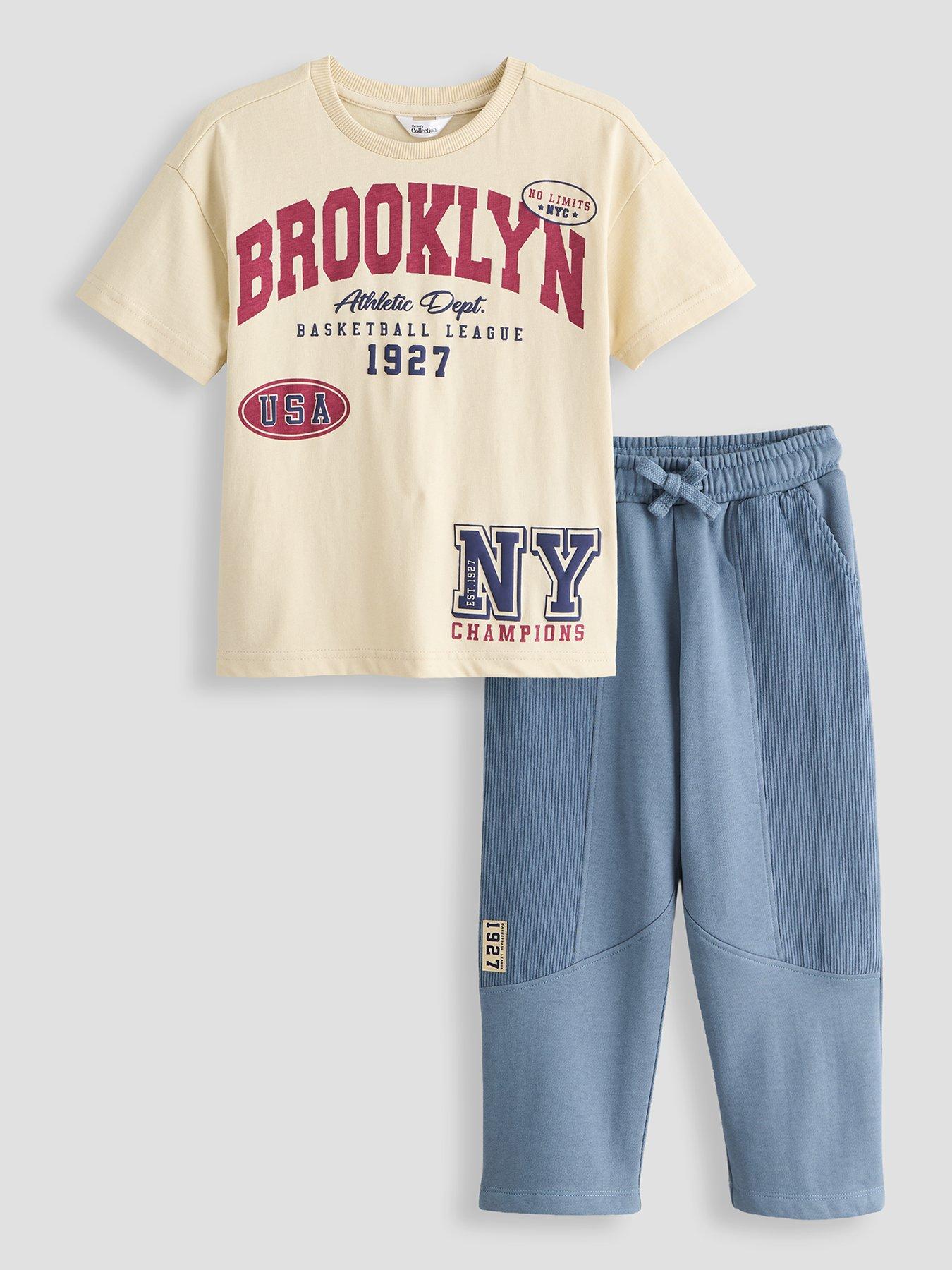 Image 1 of 6 of The Very Collection Boys Brooklyn Varsity T-shirt And Joggers Basic Outfit Set - Blue