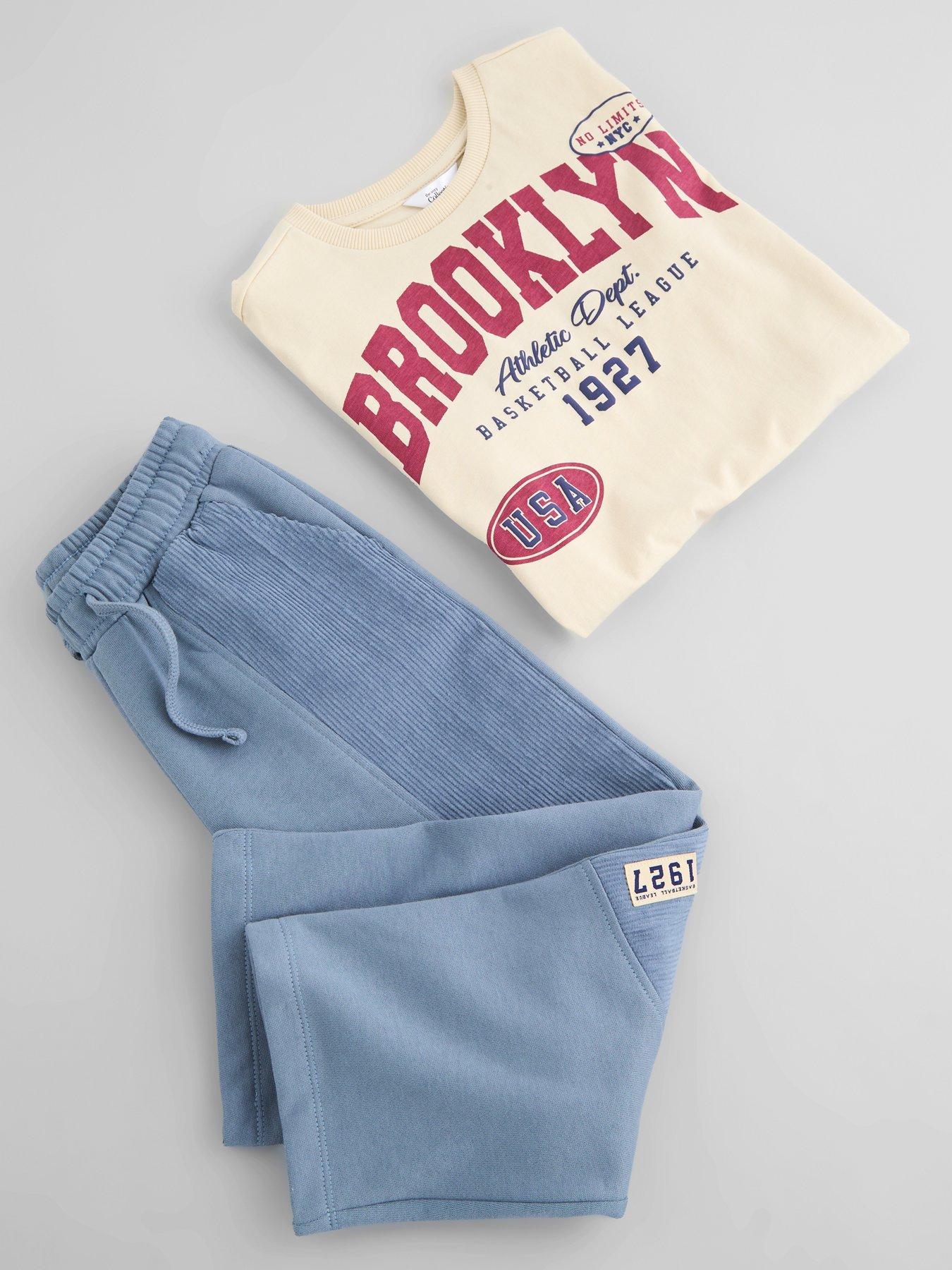 Image 3 of 6 of The Very Collection Boys Brooklyn Varsity T-shirt And Joggers Basic Outfit Set - Blue