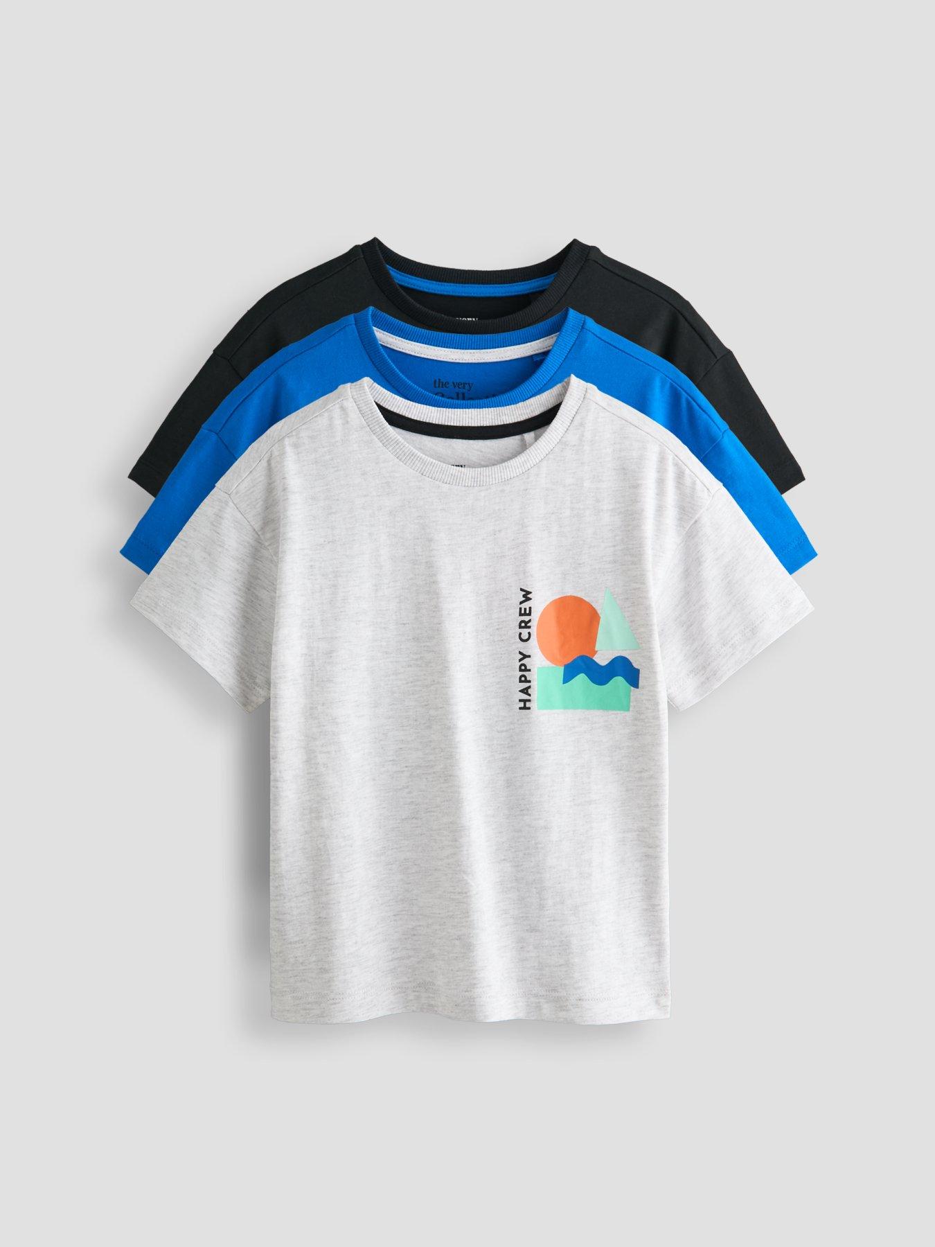 Image 1 of 5 of The Very Collection Boys 3 Pack Happy Crew Slogan Print T-shirts (9 months - 7 years) - Multi