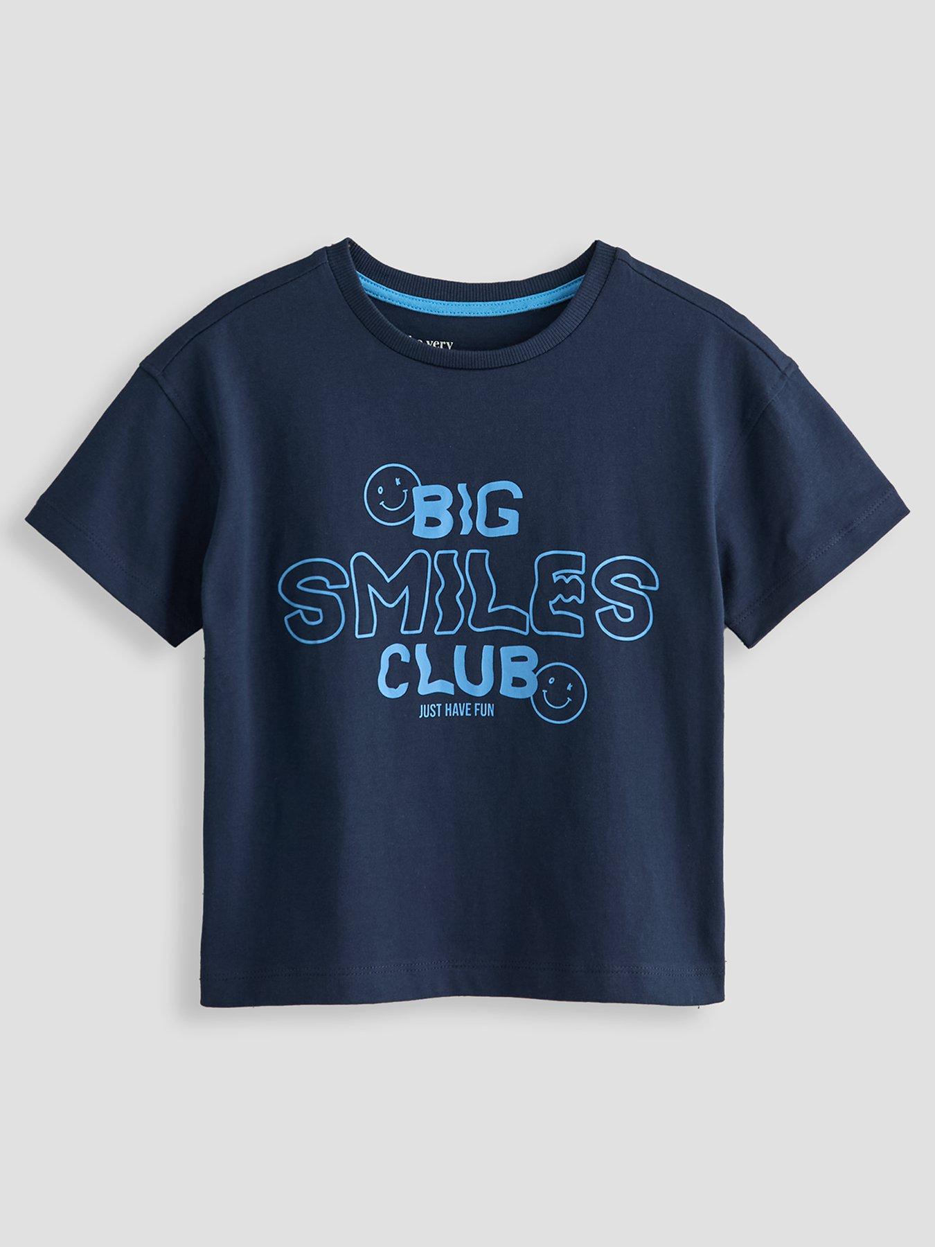 Image 1 of 4 of The Very Collection Boys Big Smiles Graphic Short Sleeve T-shirt (9 months - 7 years) - Navy