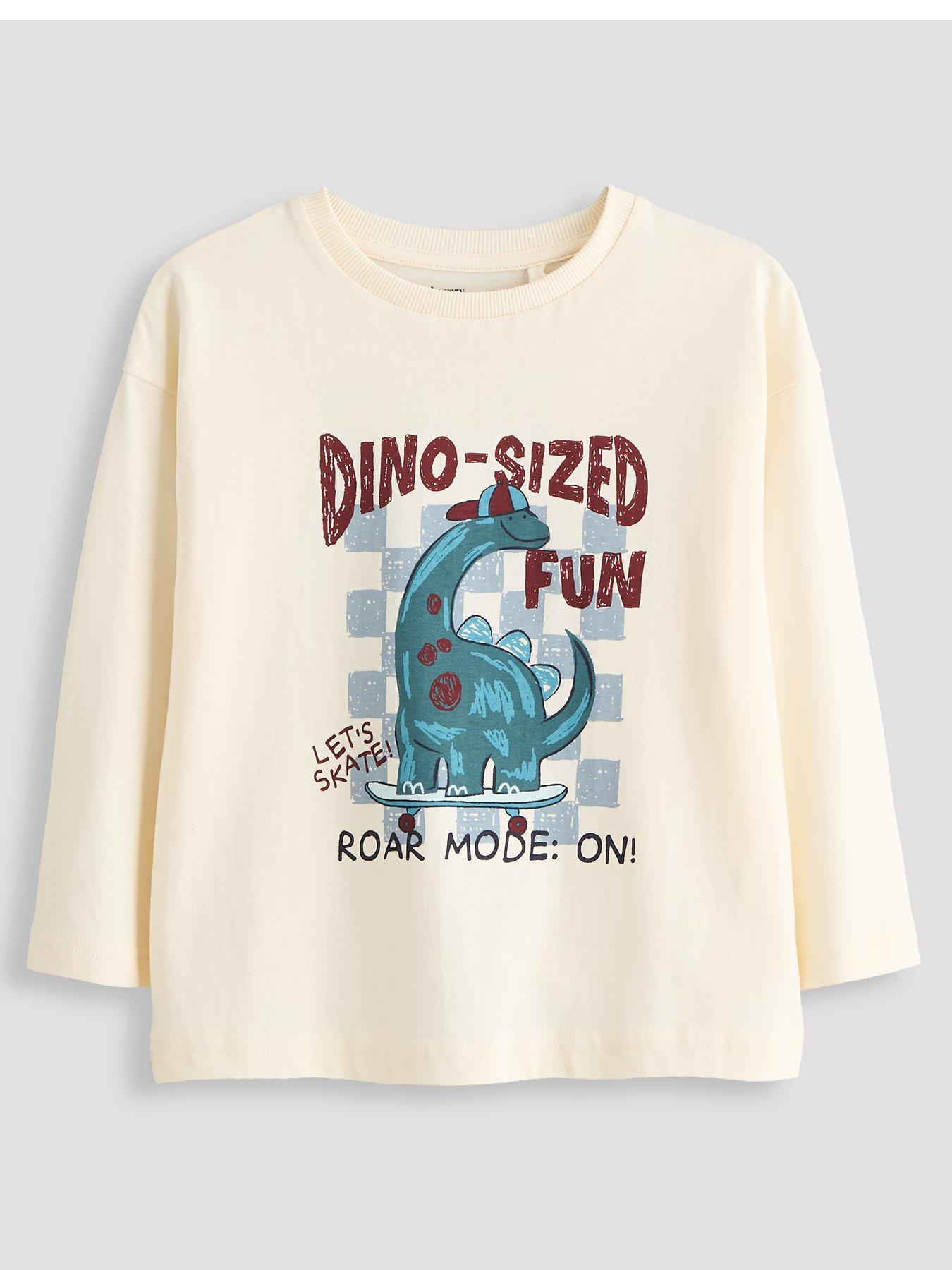 Image 1 of 4 of The Very Collection Boys Dino Long Sleeve Graphic T-shirt (9 months - 7 years) - White