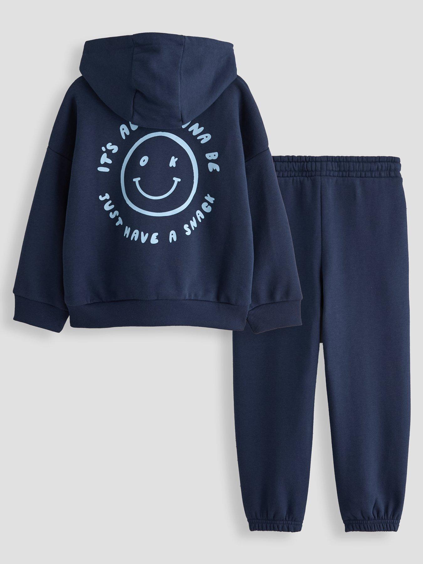 Image 1 of 5 of The Very Collection Boys Smile Back Graphic Hoodie And Joggers Outfit Set - Navy