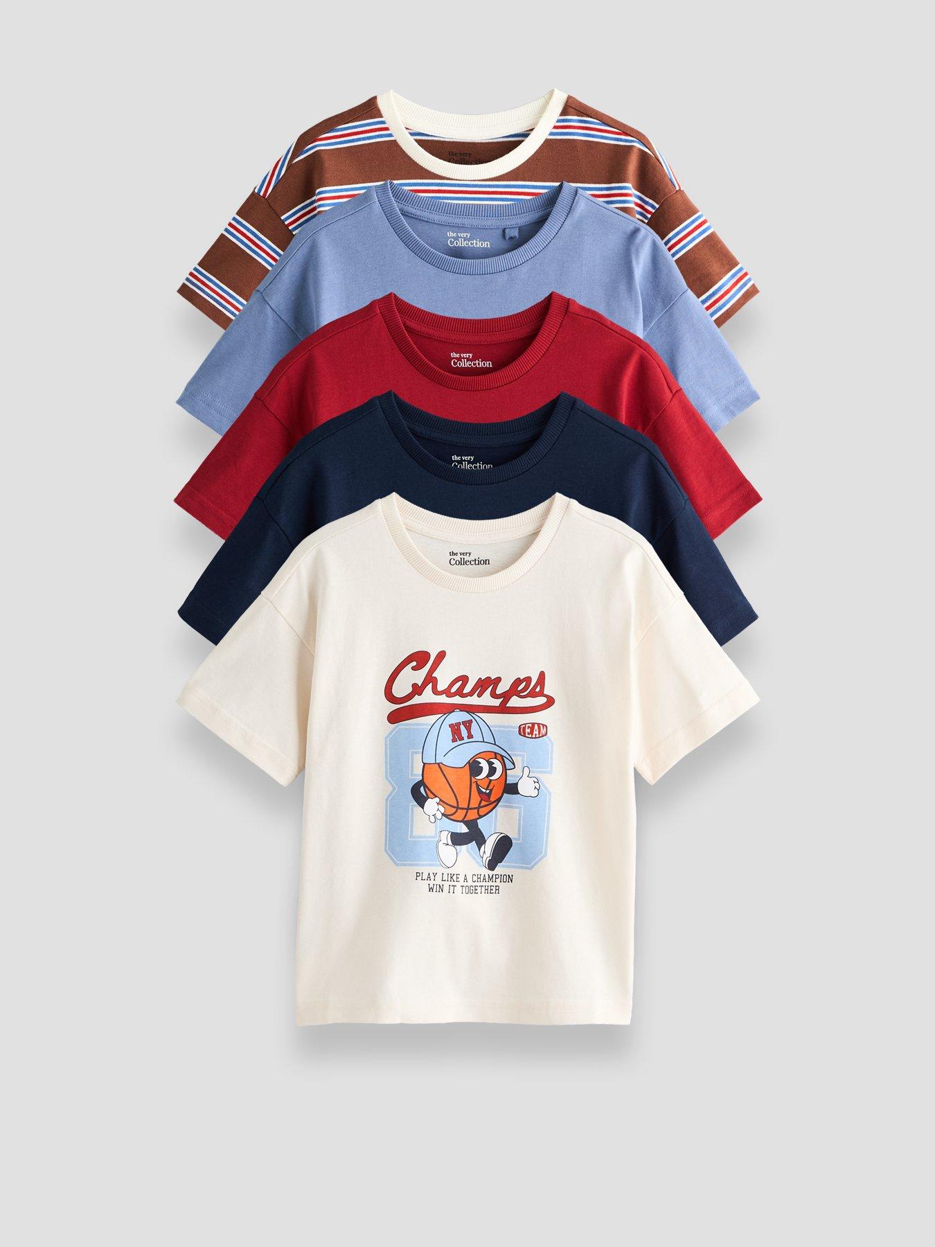 The Very Collection Boys Cotton Rich 5 Pack T-Shirts (9 Months - 7 Years) - Multi