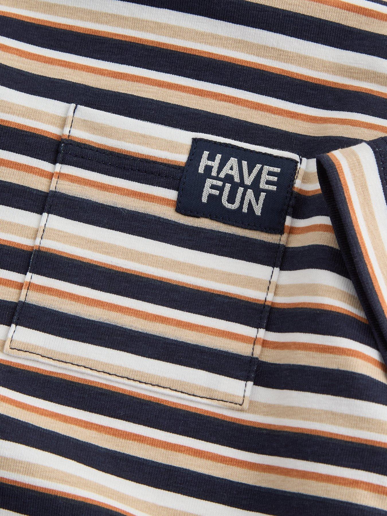 Image 3 of 4 of The Very Collection Boys Stripe Pocket Detail T-Shirt (9 months - 7 years) - Navy