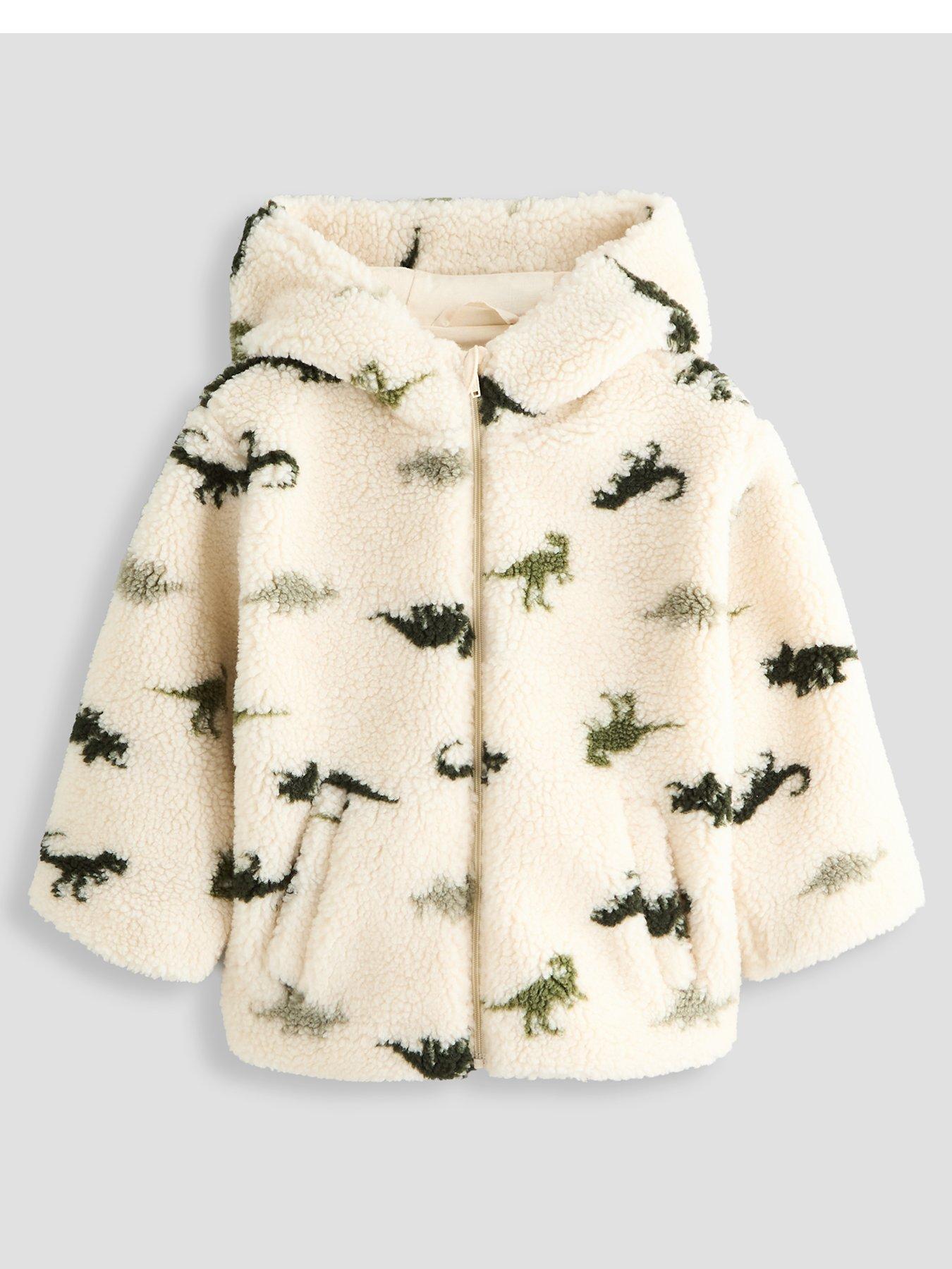 The Very Collection Boys' Dino Print Borg Hooded Jacket - Stone