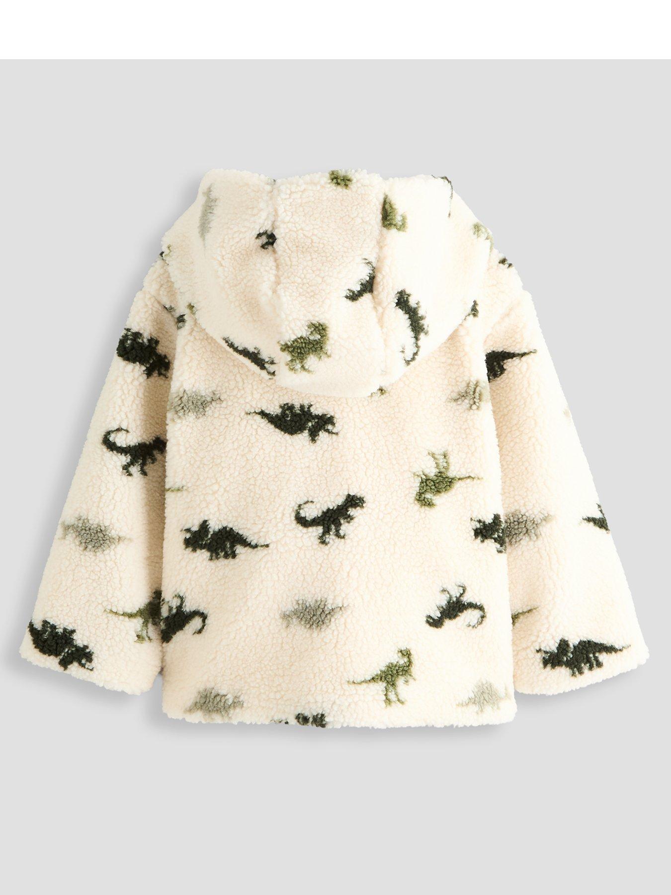 Image 2 of 5 of The Very Collection Boys' Dino Print Borg Hooded Jacket (9 months - 7 years) - Stone