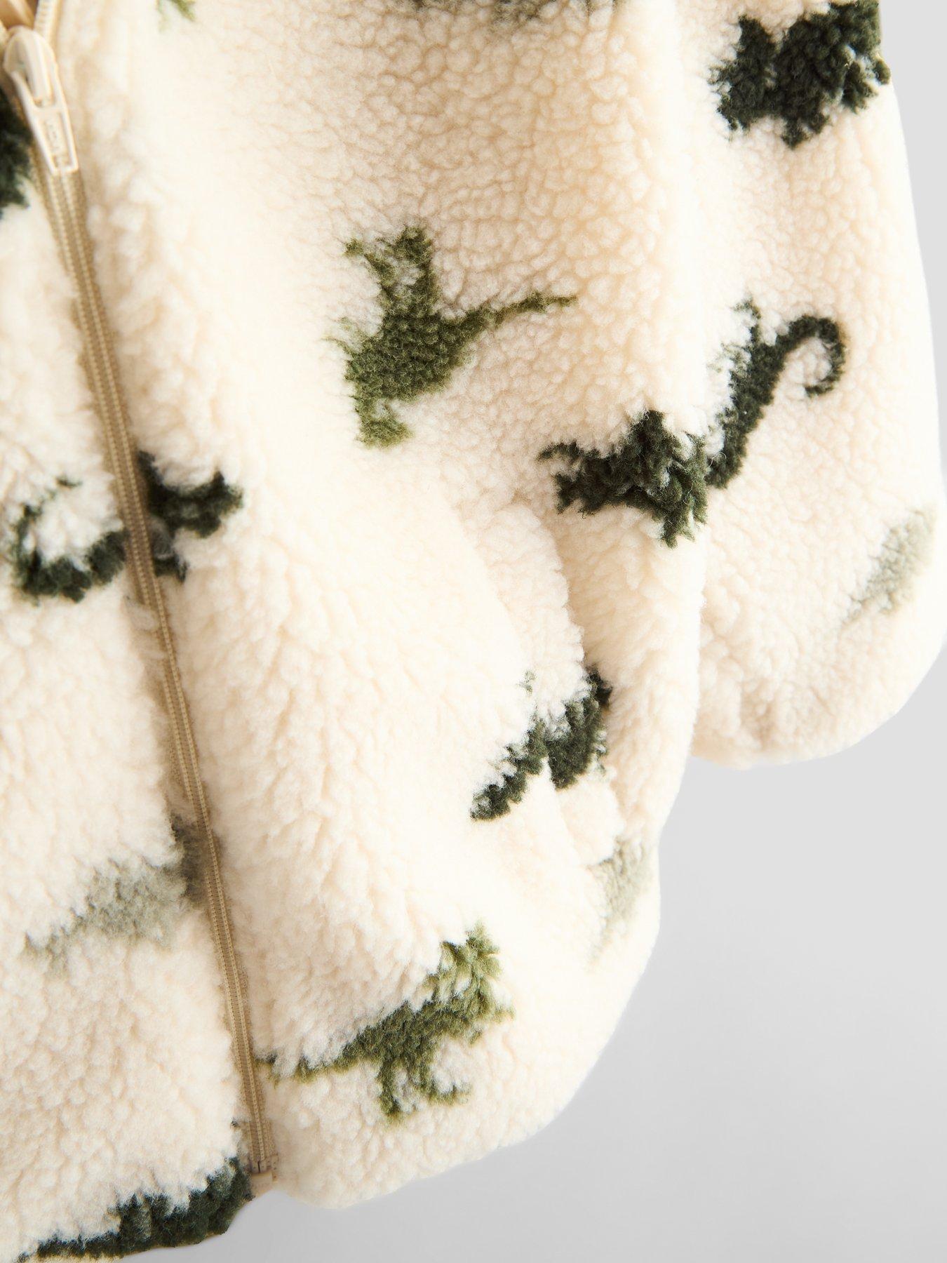 Image 5 of 5 of The Very Collection Boys' Dino Print Borg Hooded Jacket (9 months - 7 years) - Stone