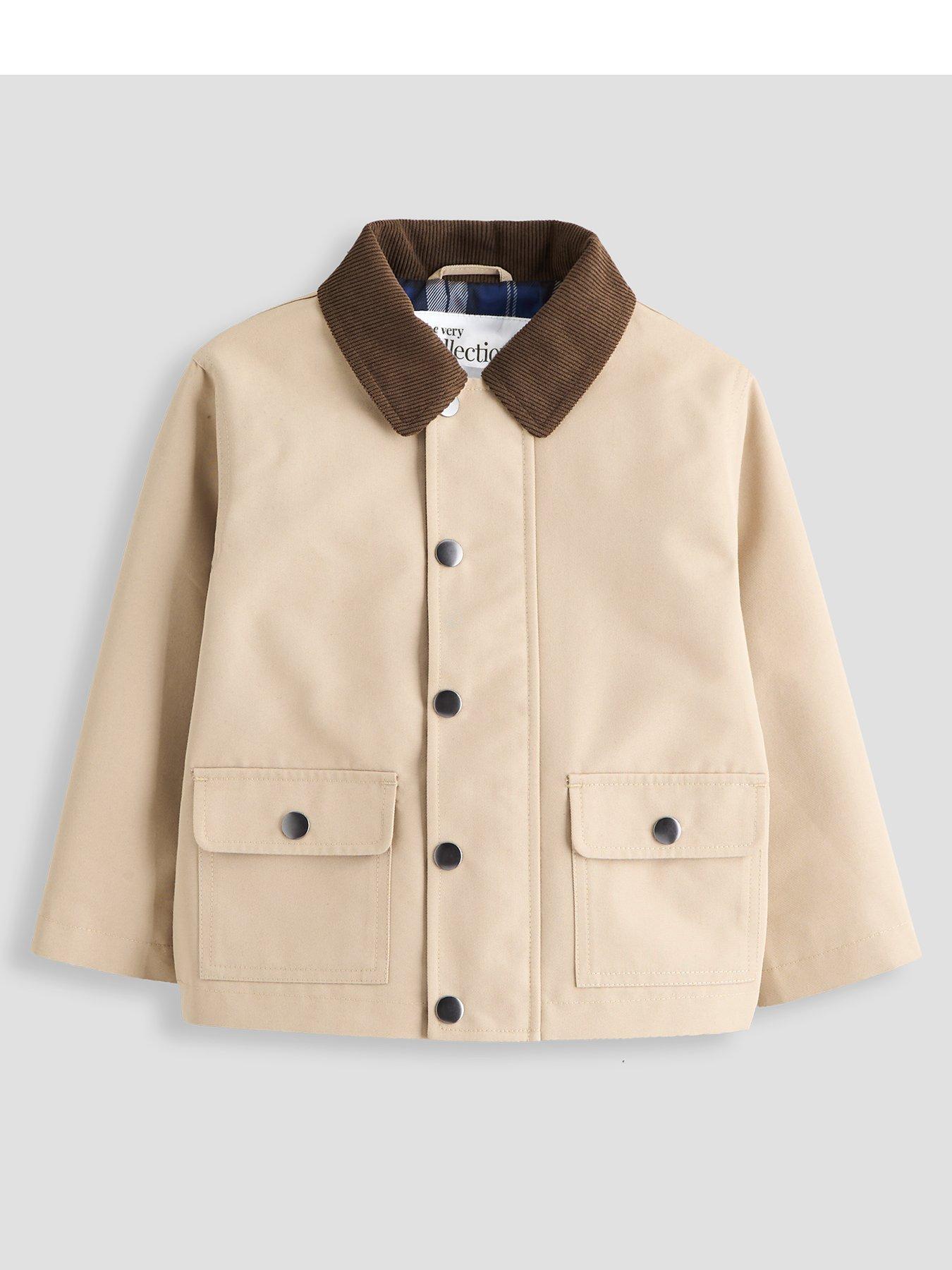 Image 1 of 5 of The Very Collection Boys' Check Lined Barn Jacket with Cord Collar (9 months - 7 years) - Stone