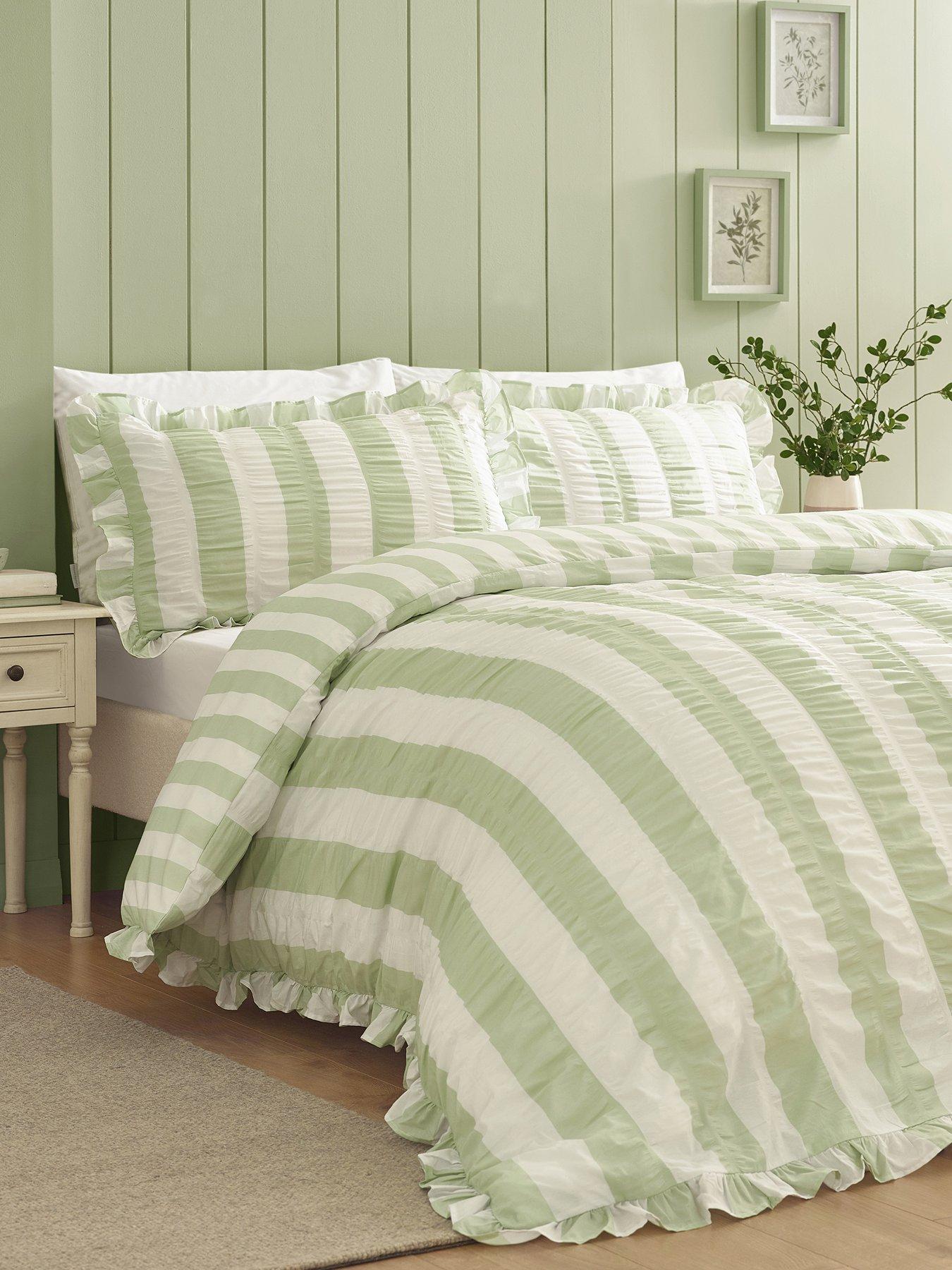catherine-lansfield-seersucker-frill-stripe-duvet-set-green