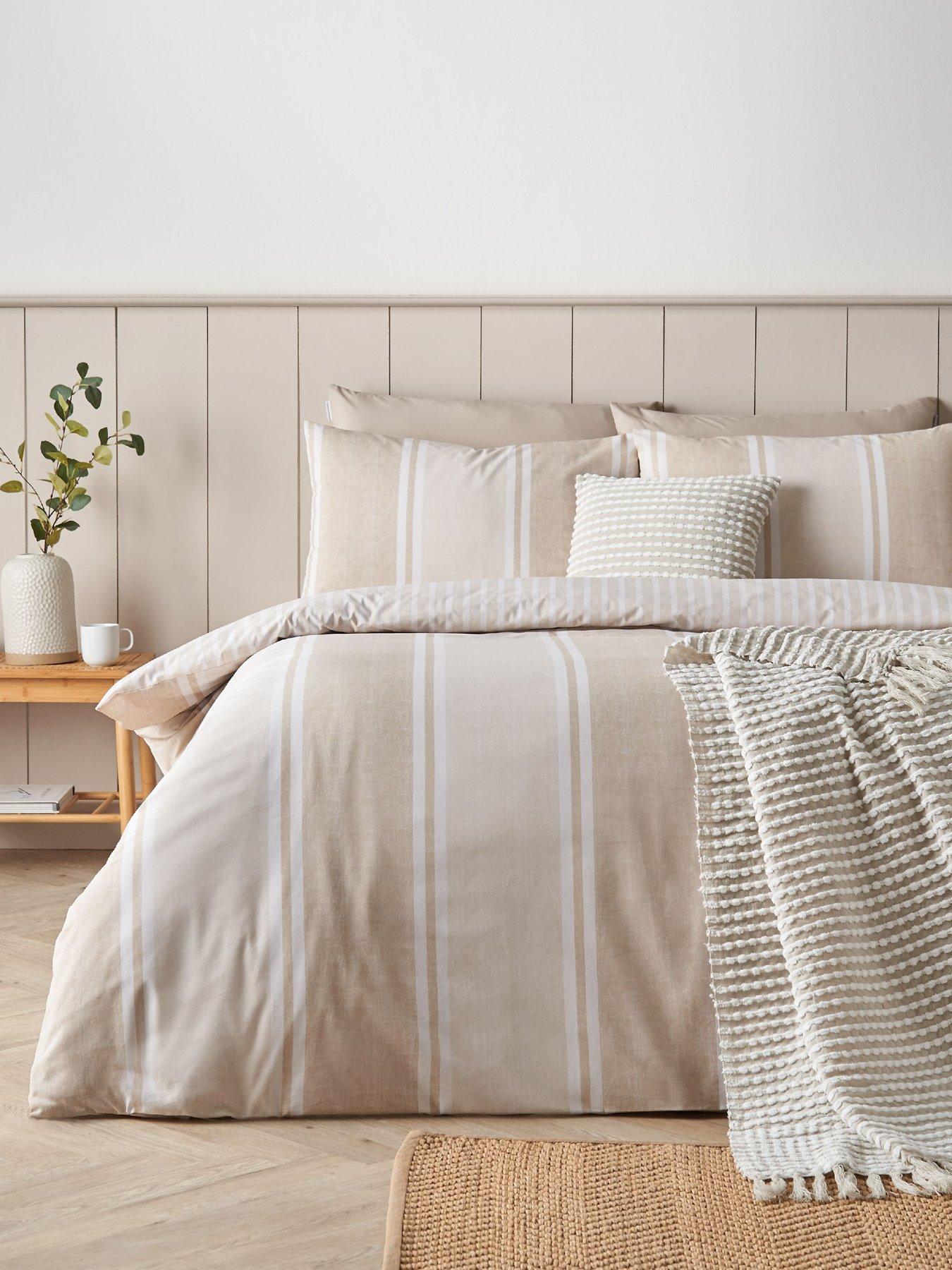 Image 1 of 6 of Catherine Lansfield Banded Stripe Duvet Set Natural