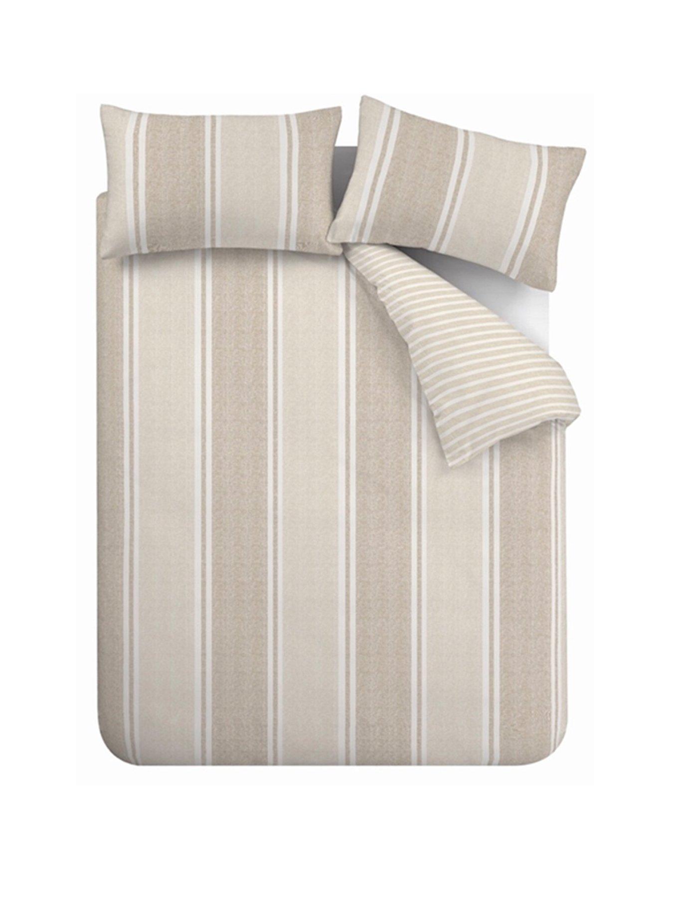 Image 2 of 6 of Catherine Lansfield Banded Stripe Duvet Set Natural