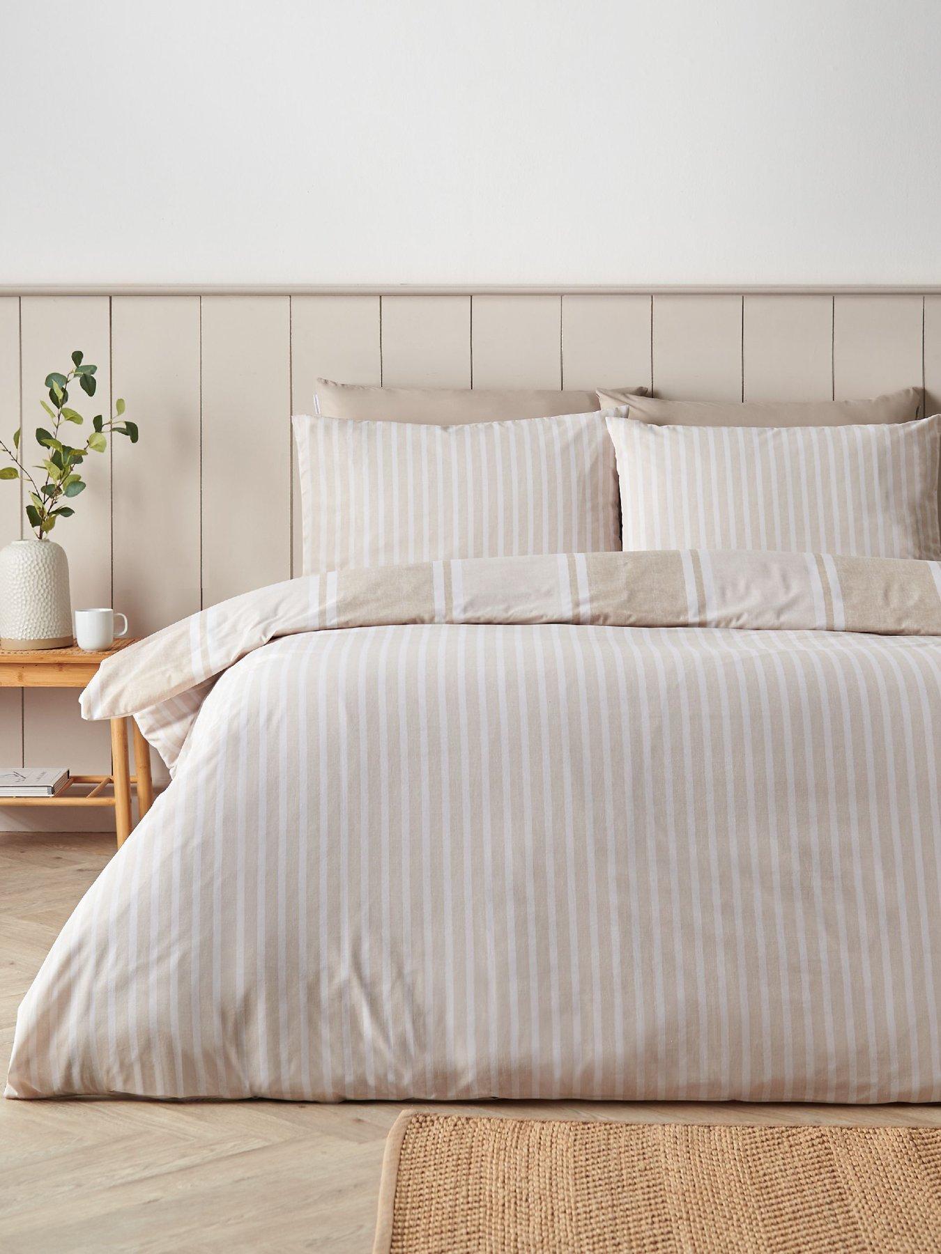Image 4 of 6 of Catherine Lansfield Banded Stripe Duvet Set Natural