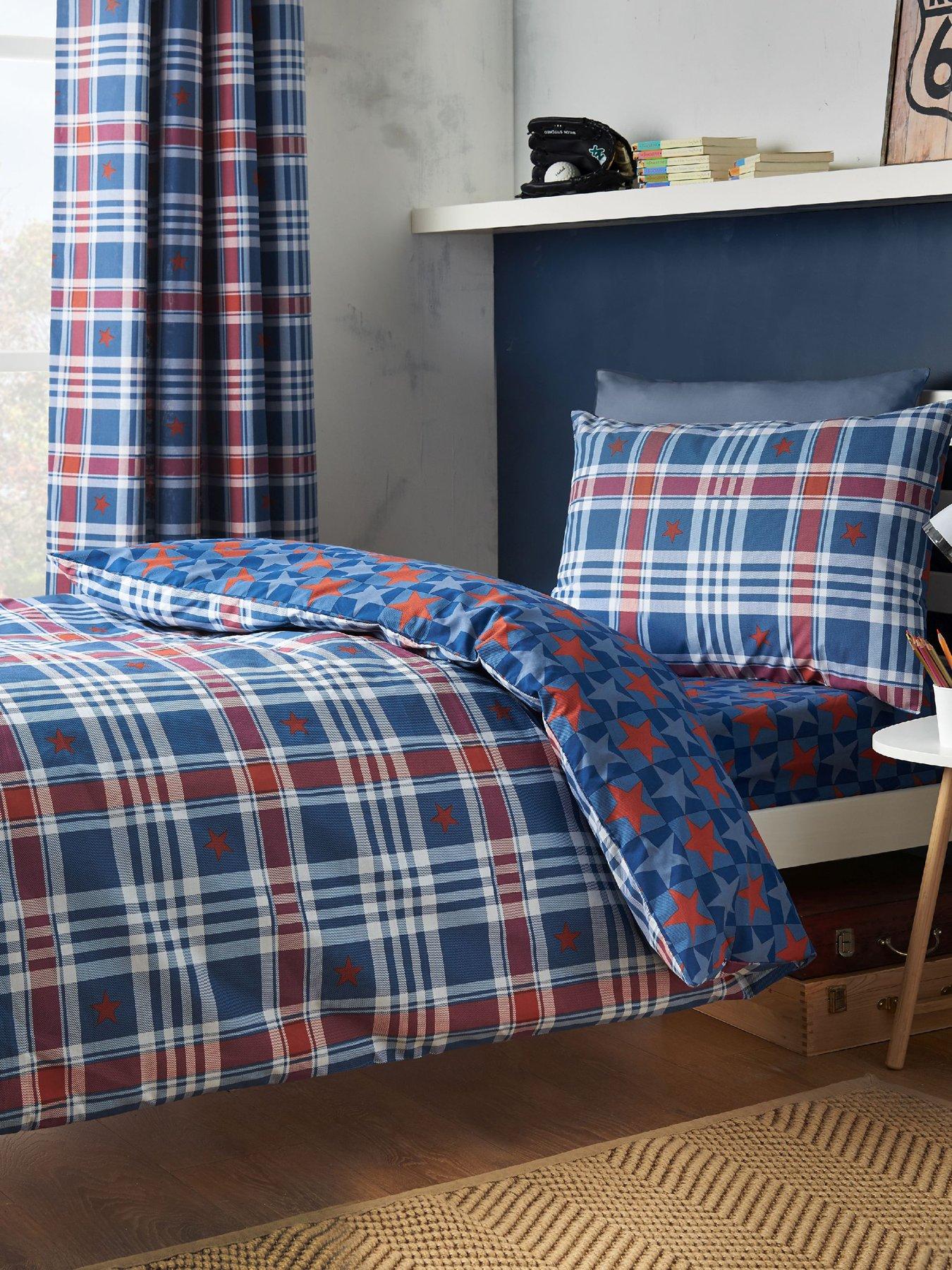 Image 1 of 5 of Catherine Lansfield Stars And Check Duvet Set Blue