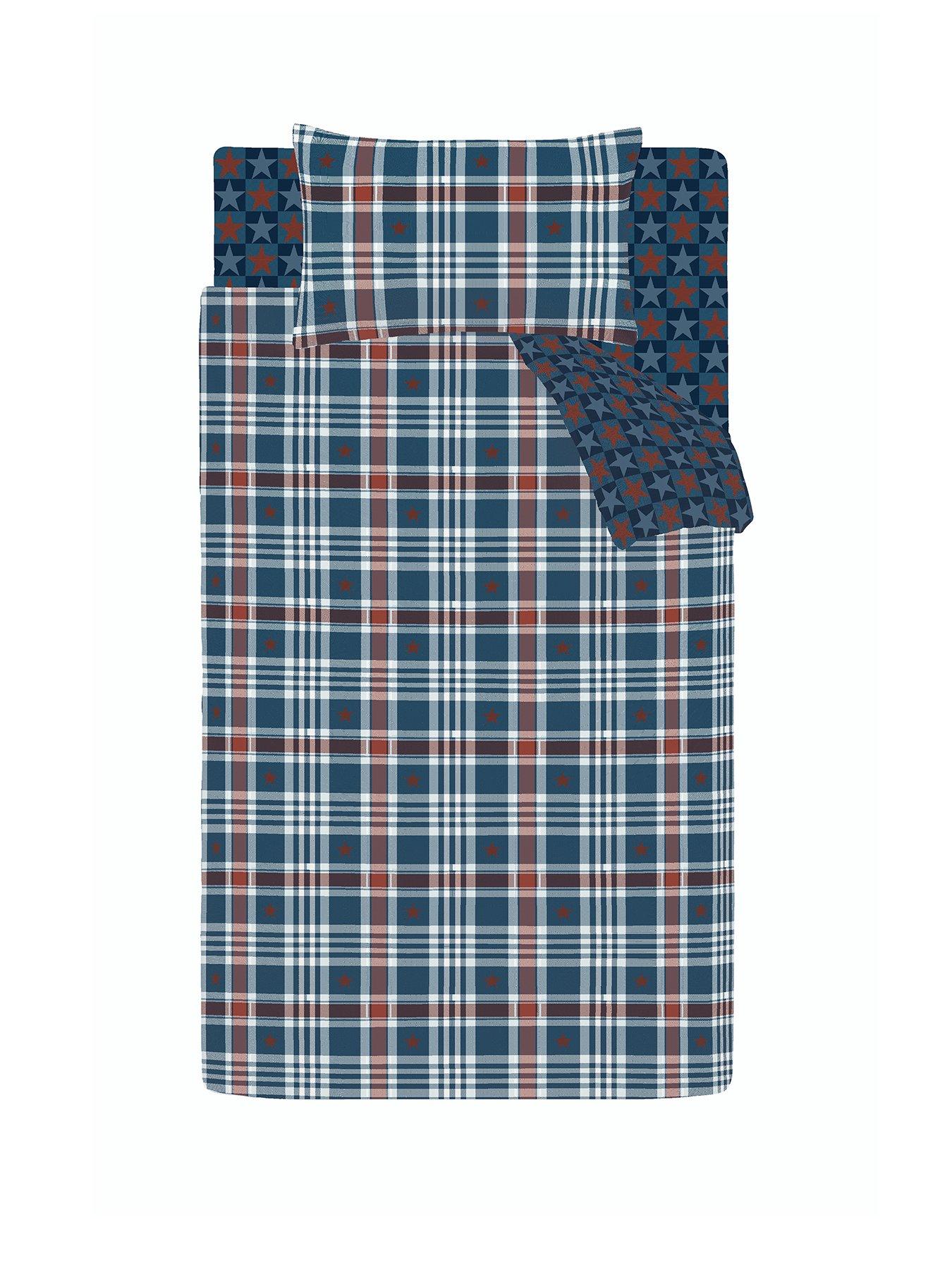 Image 2 of 5 of Catherine Lansfield Stars And Check Duvet Set Blue