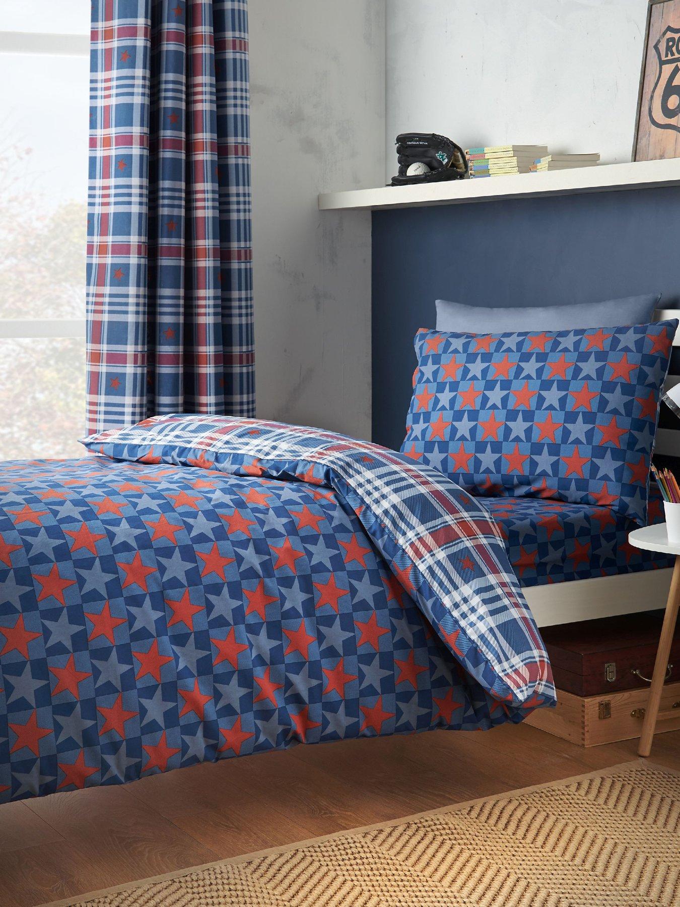 Image 3 of 5 of Catherine Lansfield Stars And Check Duvet Set Blue