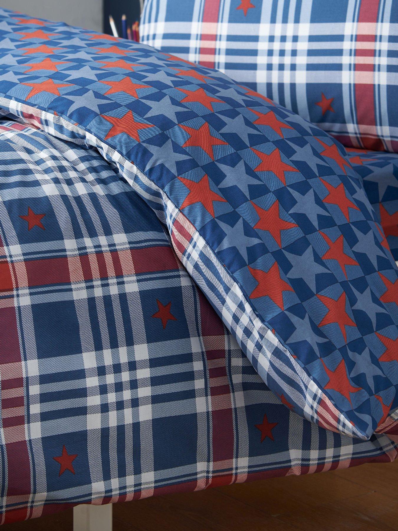 Image 5 of 5 of Catherine Lansfield Stars And Check Duvet Set Blue