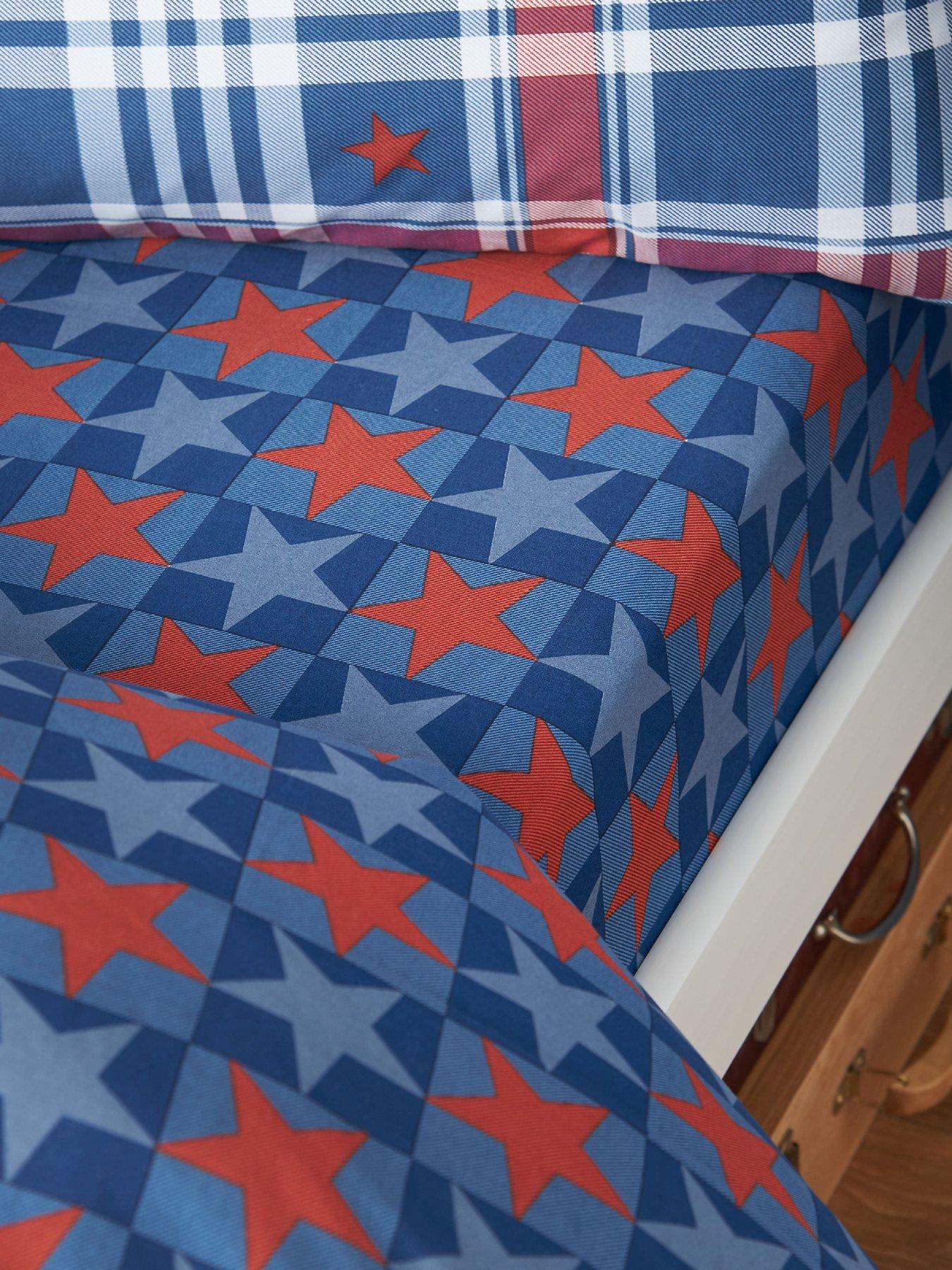 catherine-lansfield-stars-and-check-fitted-sheet-bluefront