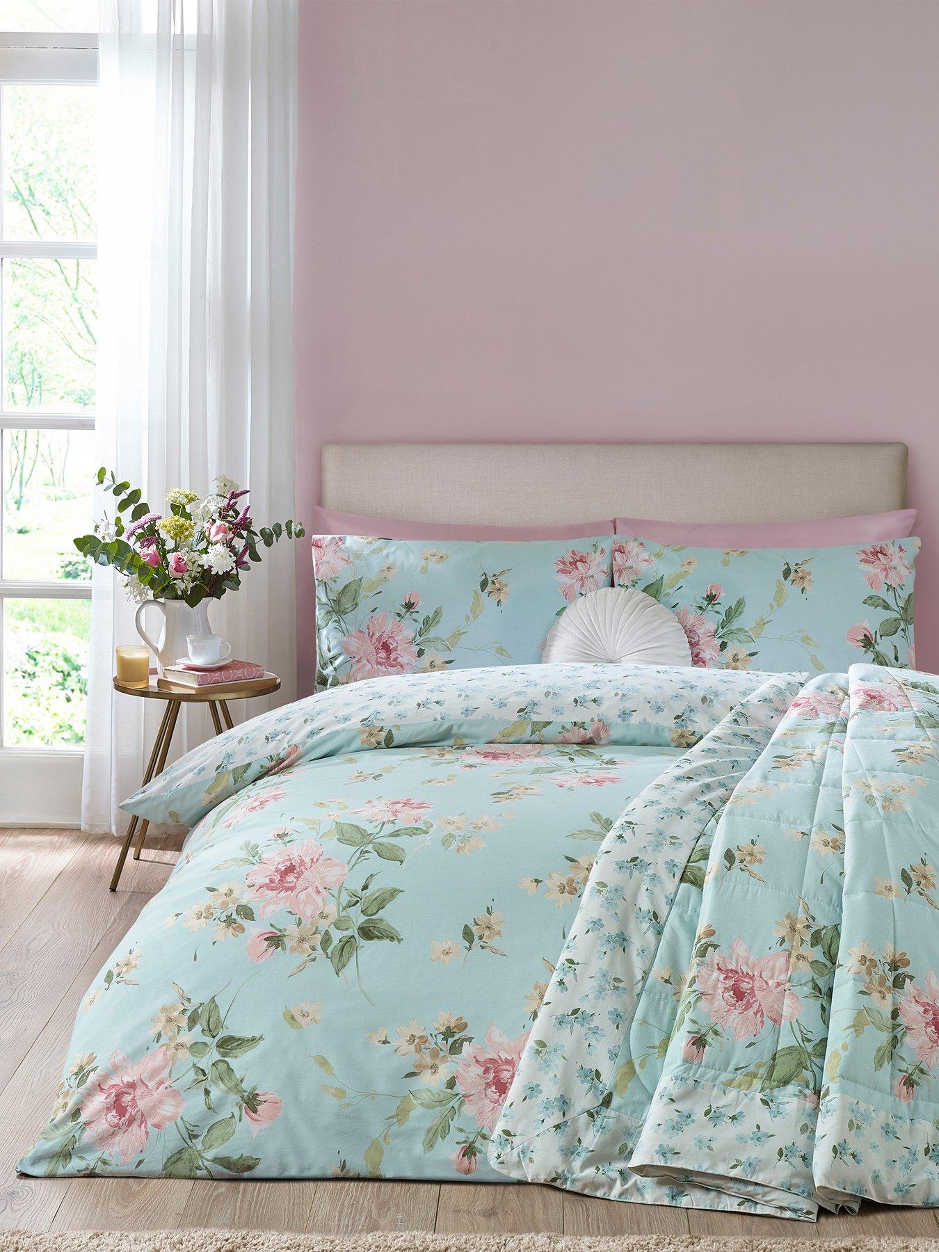 Image 1 of 6 of Catherine Lansfield Avebury Floral Duvet Set Duck Egg
