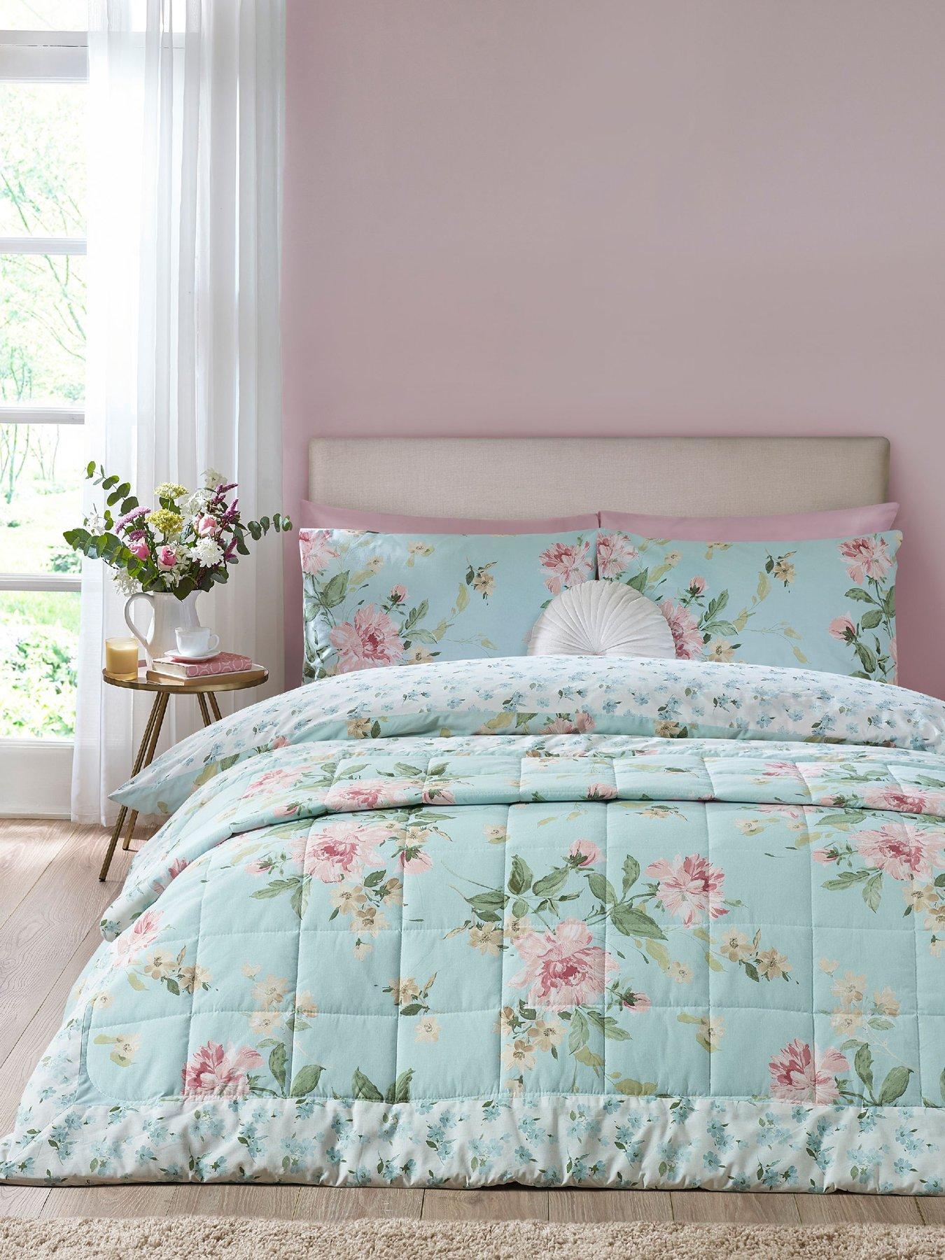 Image 4 of 4 of Catherine Lansfield Avebury Floral Bedspread 220x230 Duck Egg