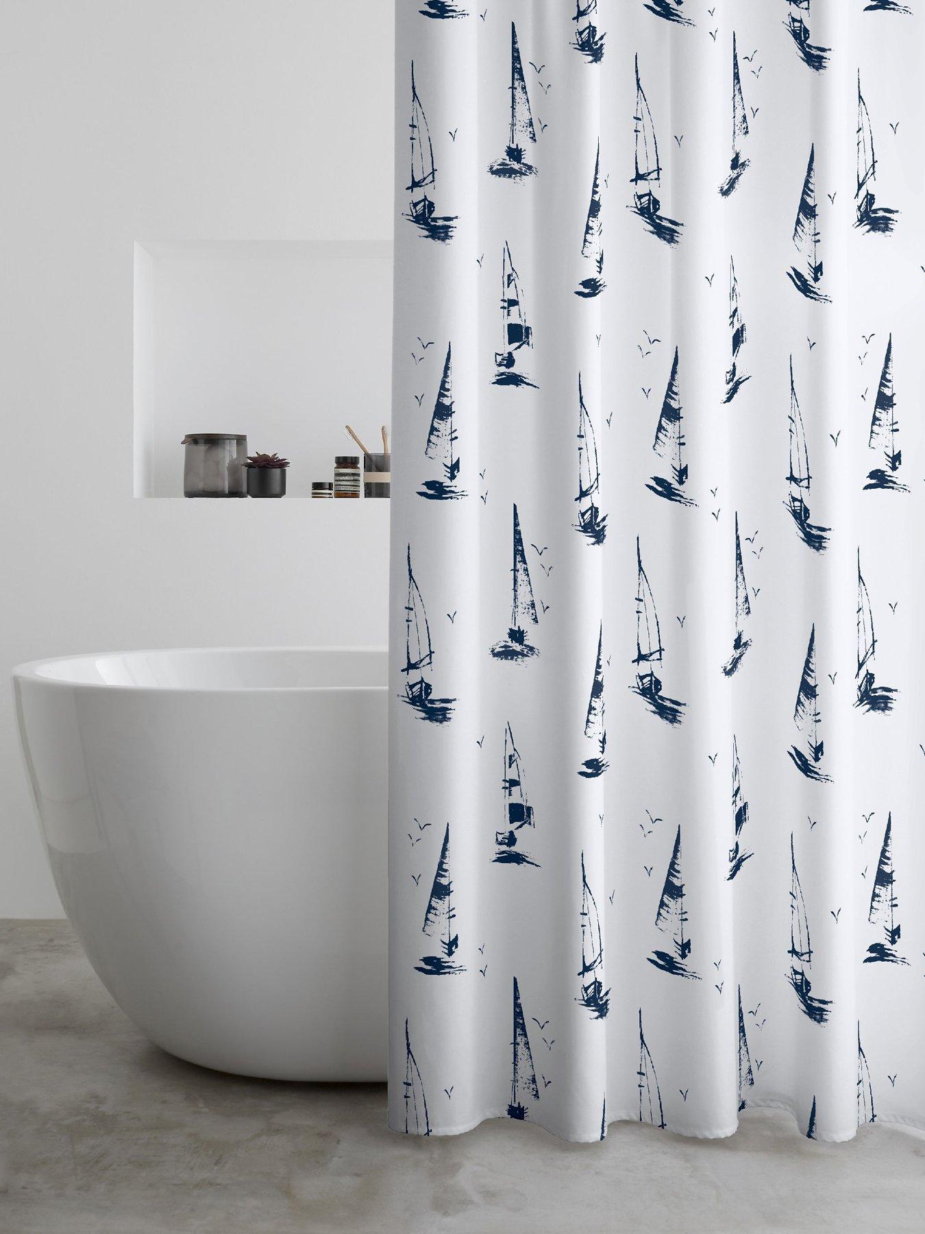 Image 1 of 2 of Catherine Lansfield Salcombe Boats Shower Curtain White