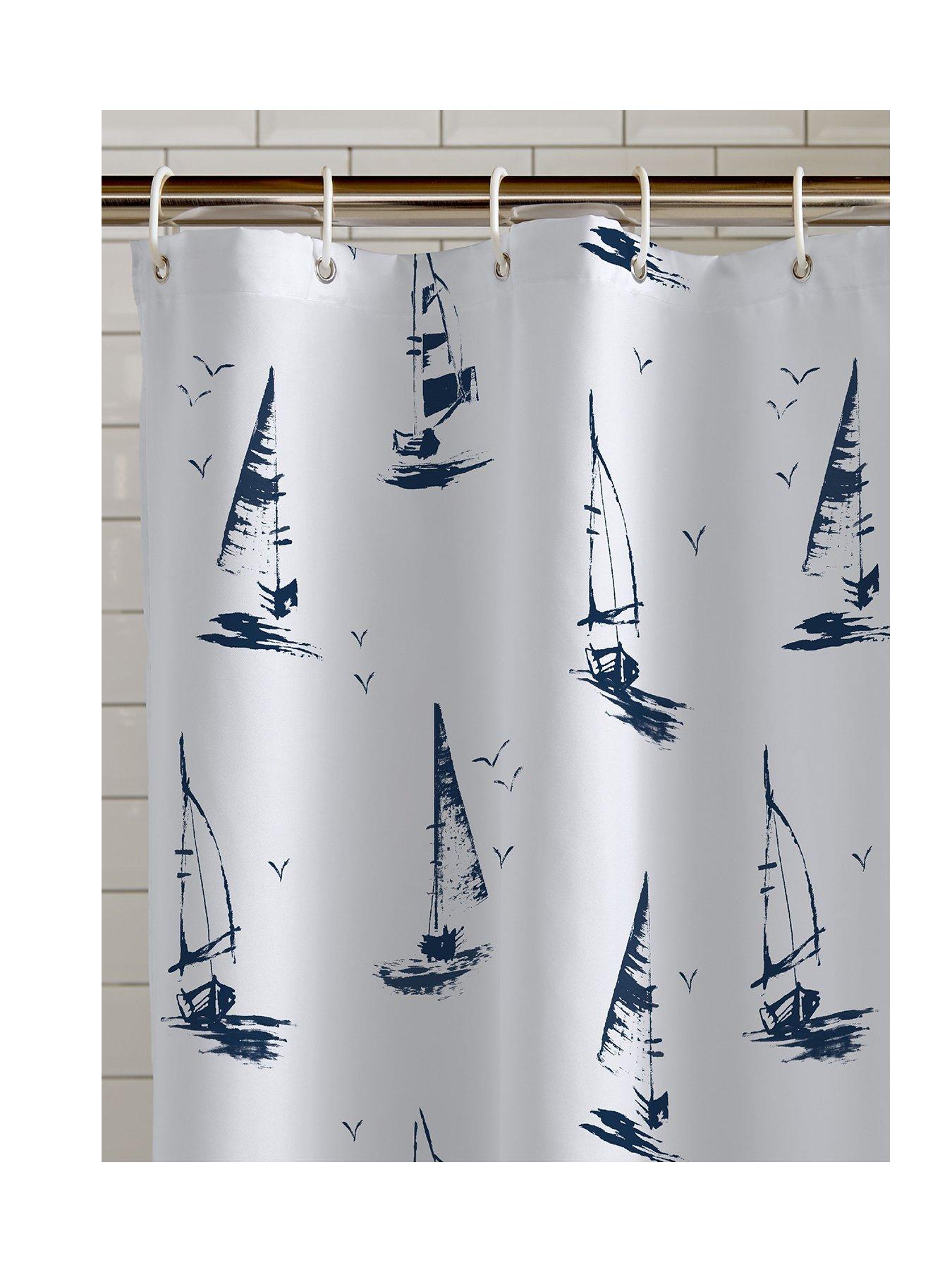Image 2 of 2 of Catherine Lansfield Salcombe Boats Shower Curtain White