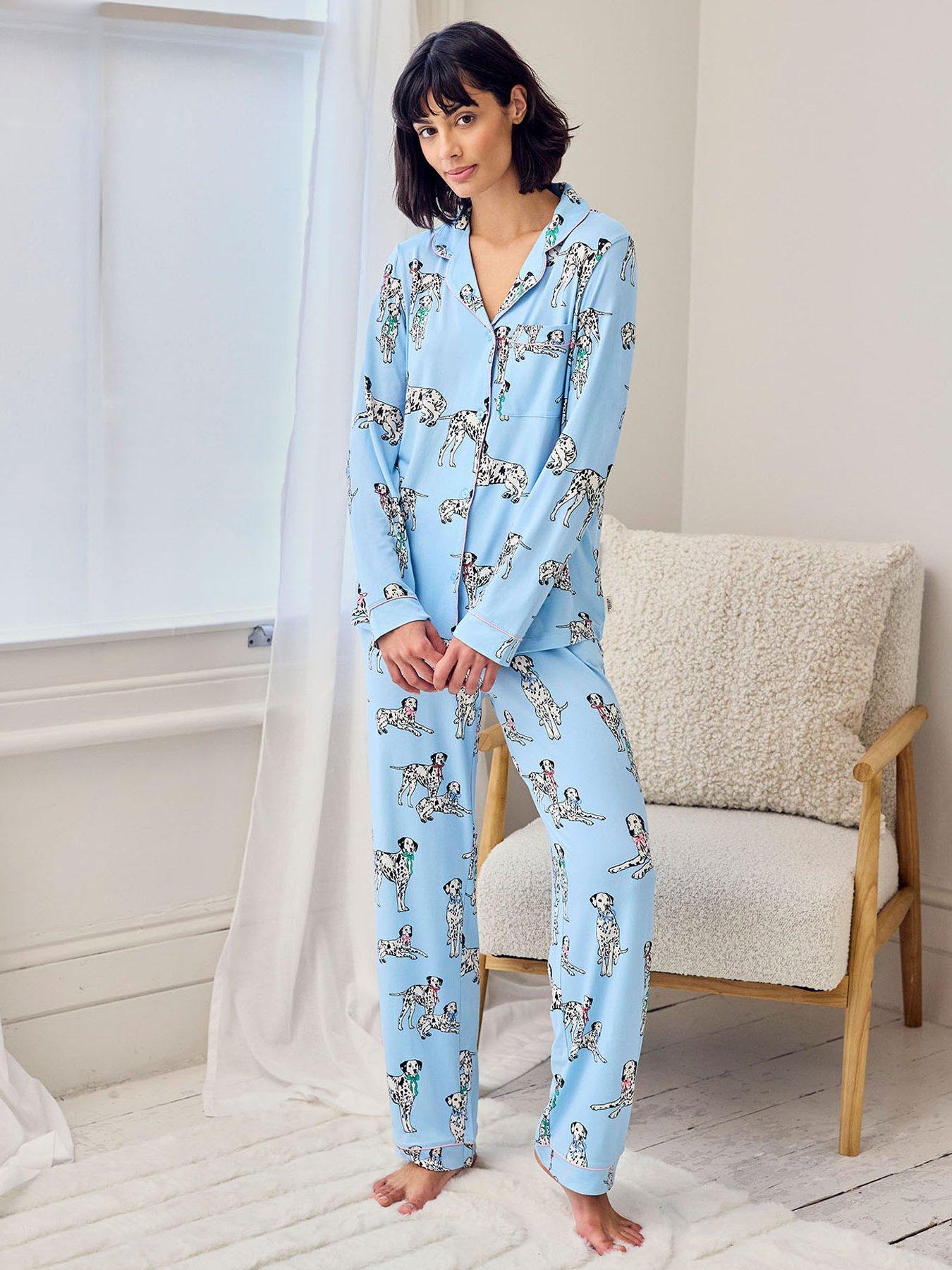 Image 1 of 7 of CHELSEA PEERS Chelsea Peers Dalmation Dogs Print Long Pyjama Set - Blue