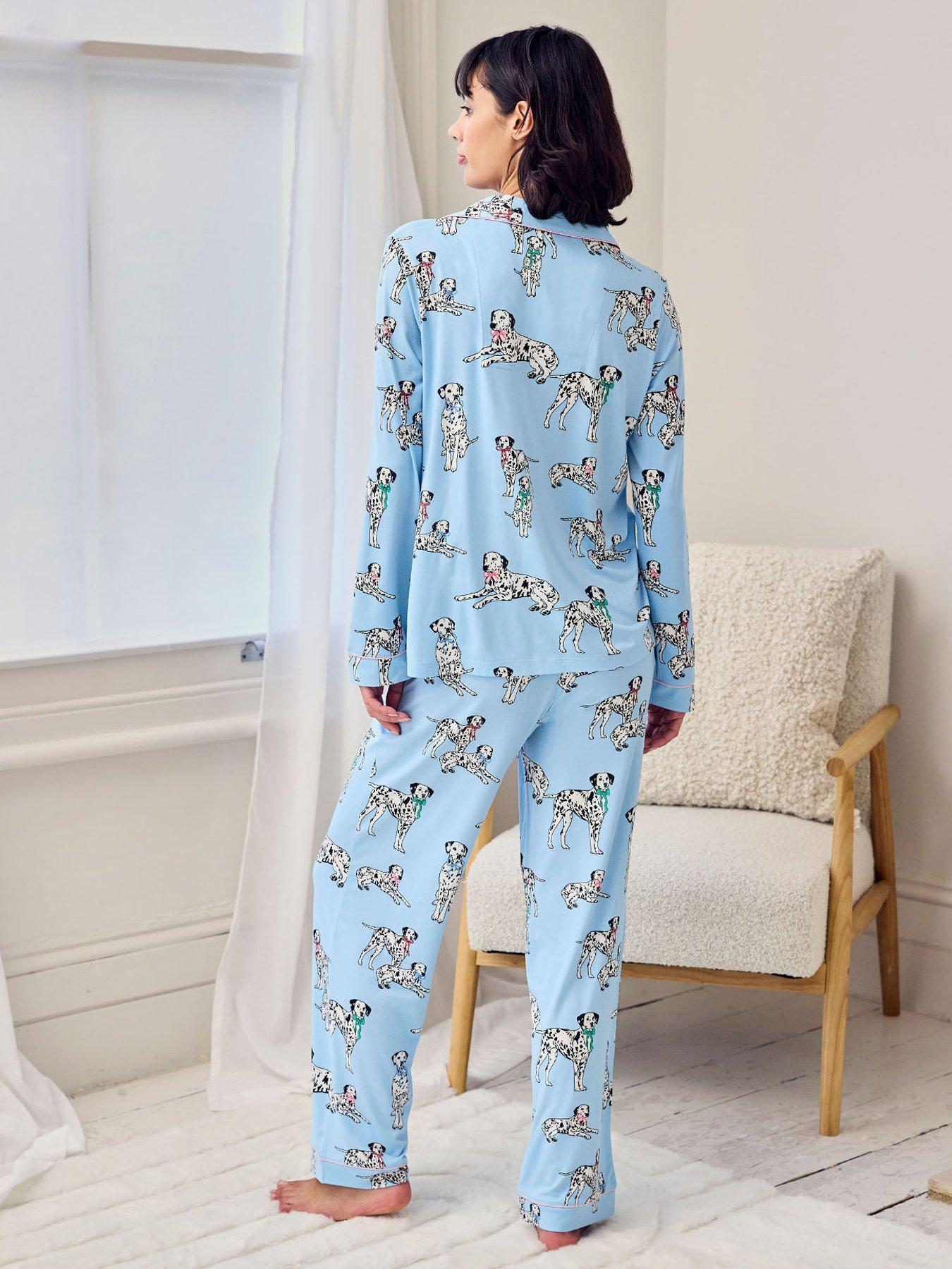 Image 2 of 7 of CHELSEA PEERS Chelsea Peers Dalmation Dogs Print Long Pyjama Set - Blue
