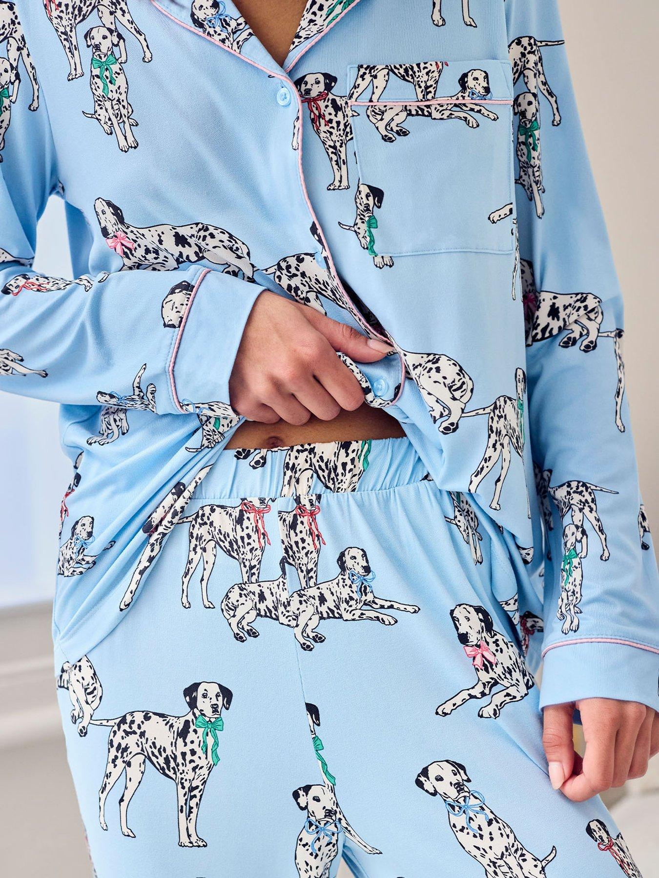 Image 4 of 7 of CHELSEA PEERS Chelsea Peers Dalmation Dogs Print Long Pyjama Set - Blue