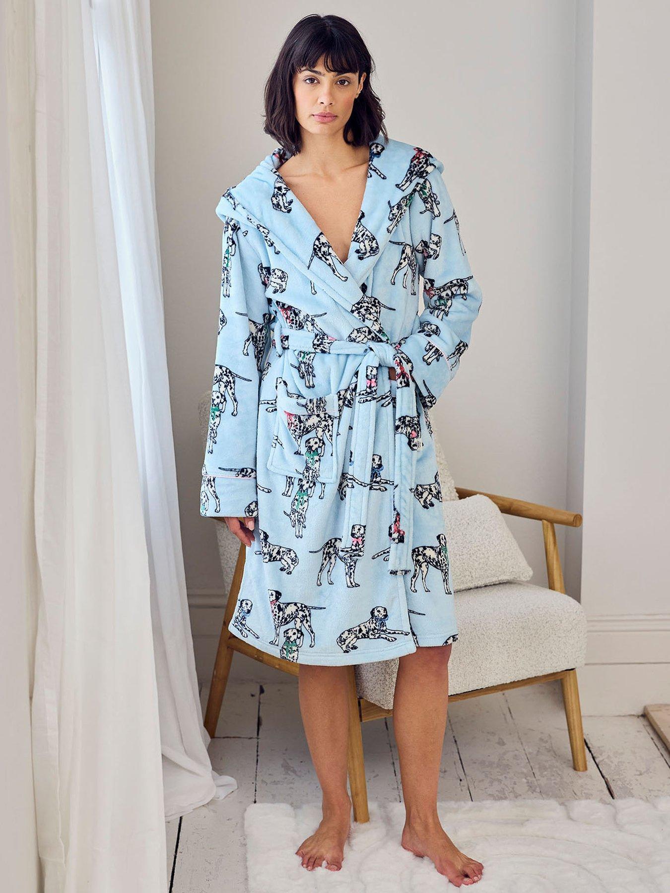 Image 1 of 4 of CHELSEA PEERS Fleece Dalmatian Dogs Print Dressing Gown - Blue