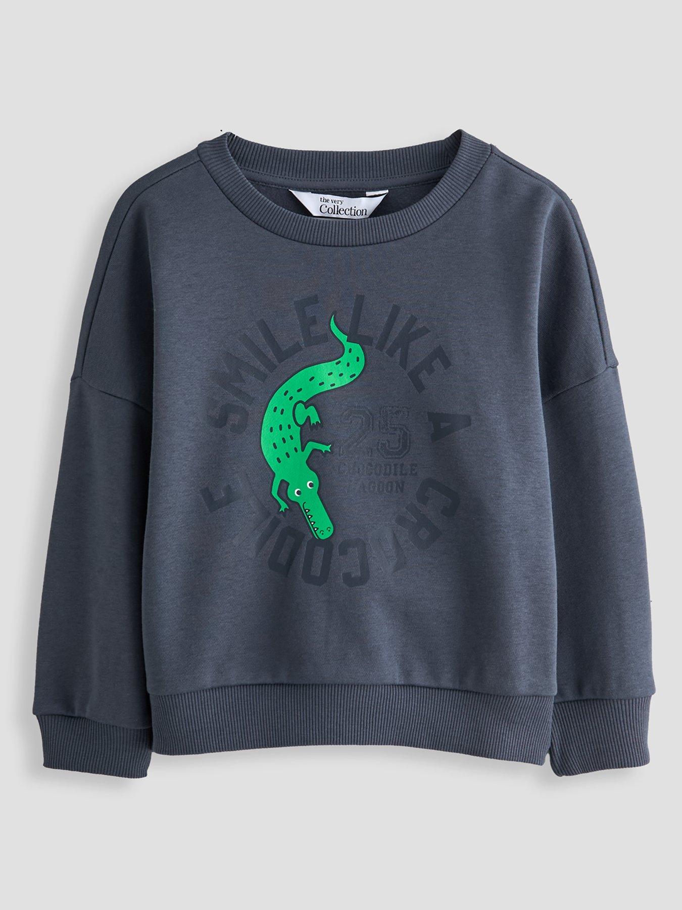 Image 1 of 4 of The Very Collection Boys Crocodile Graphic Sweatshirt (9 months - 7 years) - Navy