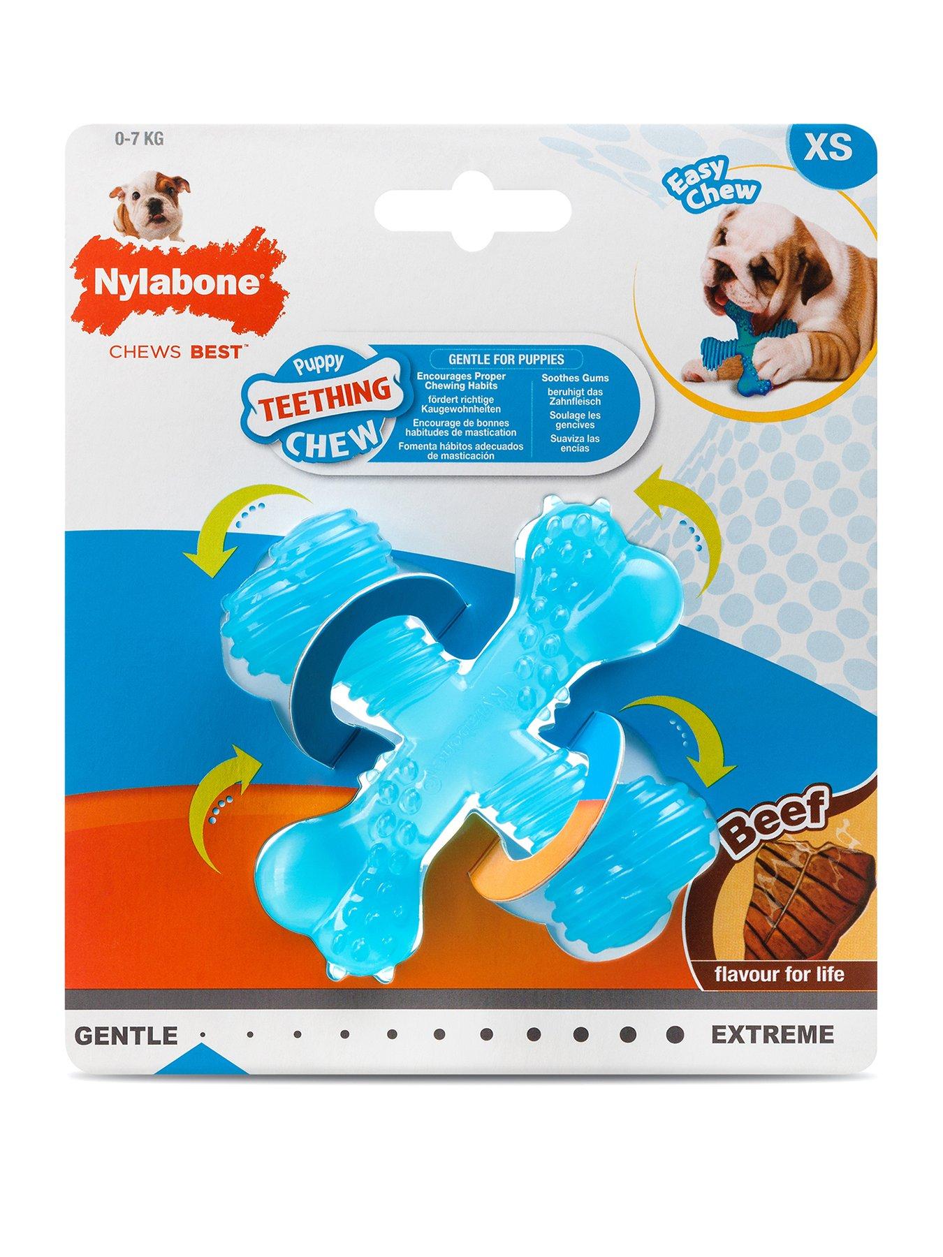 Image 1 of 7 of Nylabone Puppy Teething X Bone Beef Flavour Chew Toy -XS