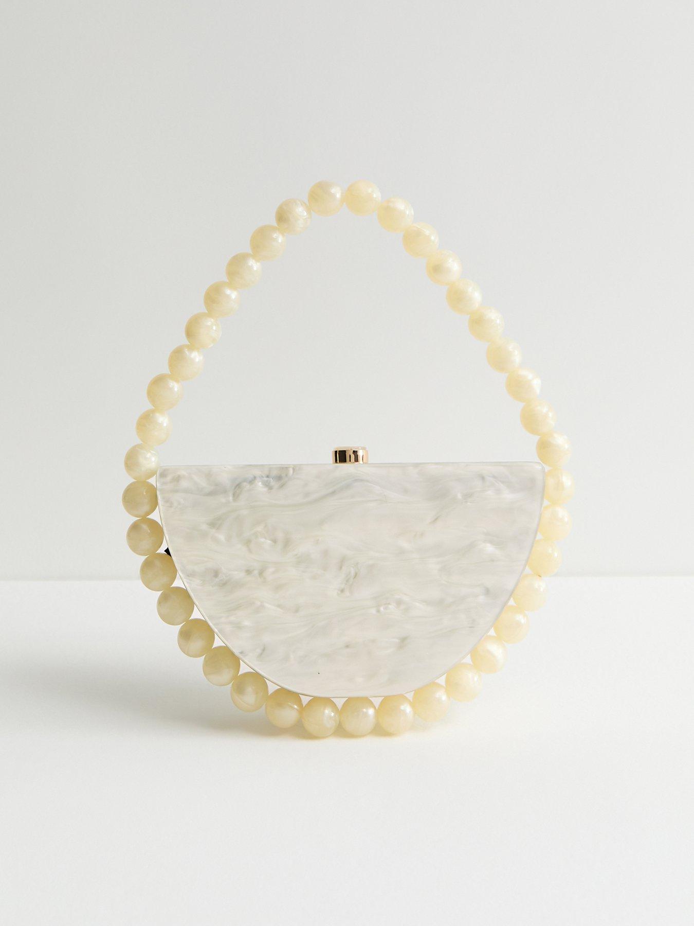 Image 3 of 5 of New Look Pearl Effect Box Clutch Bag - Cream