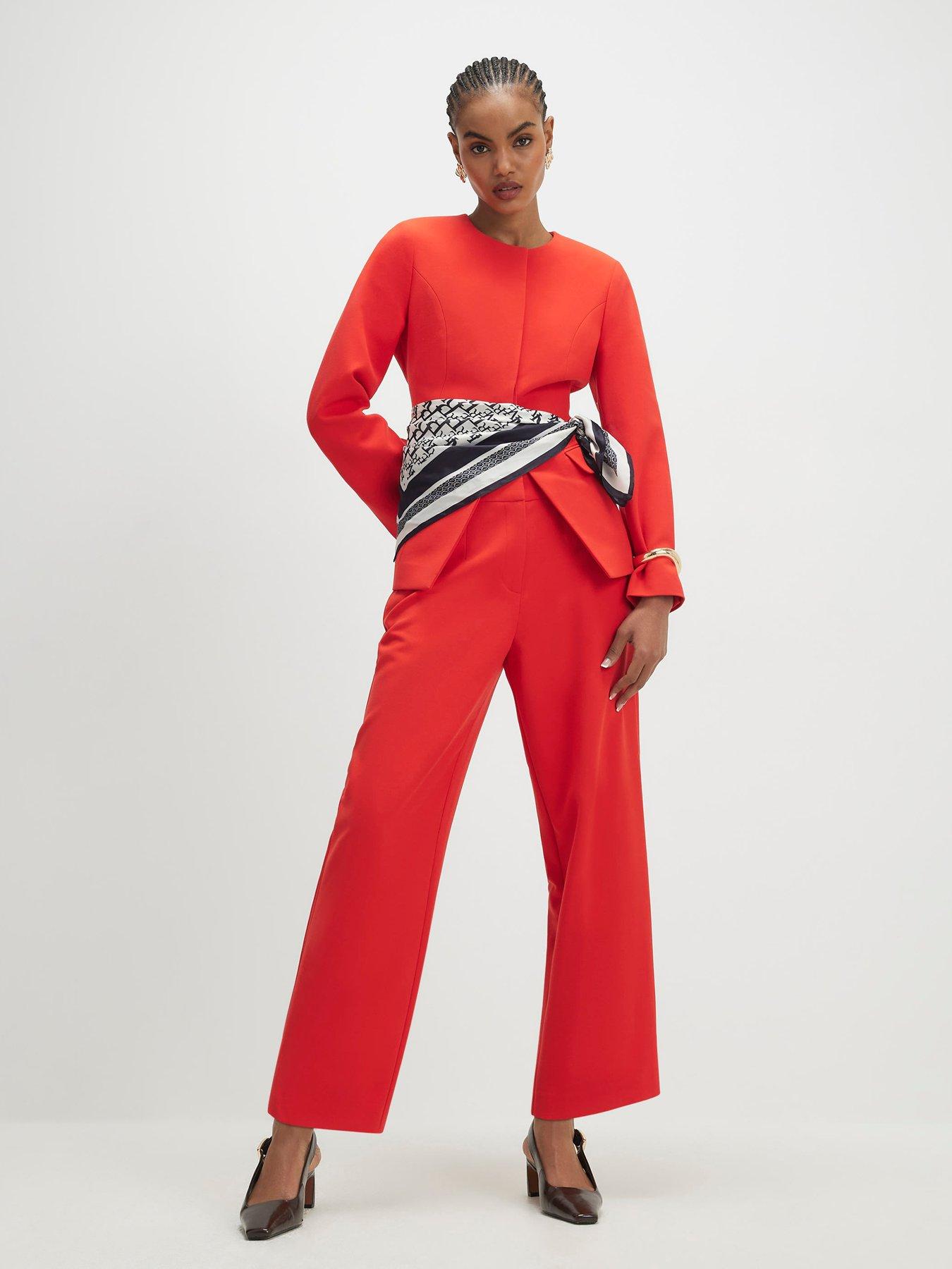 Image 1 of 4 of River Island Slim Straight Leg Trousers - Red