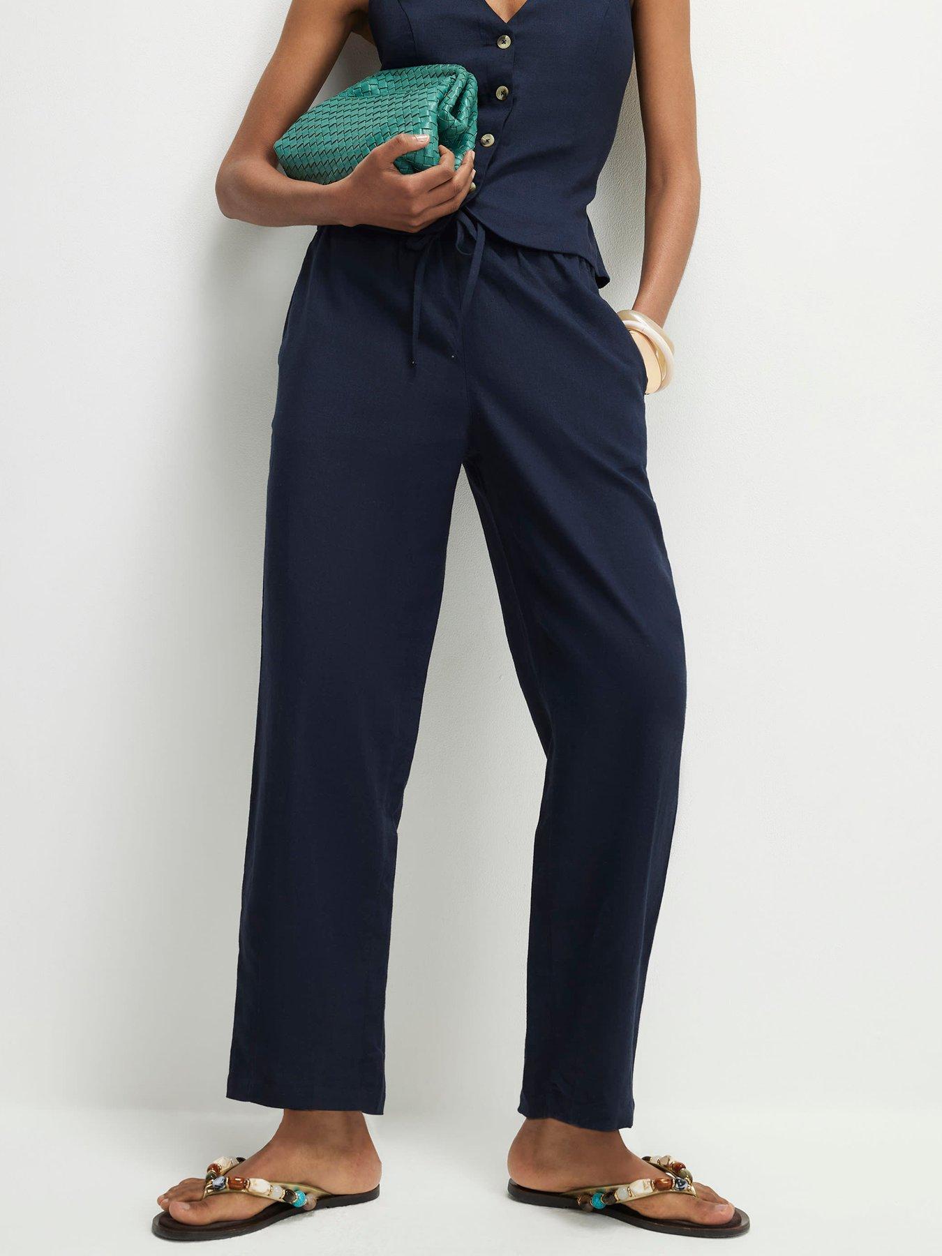 River Island Linen Tapered Trousers - Blue