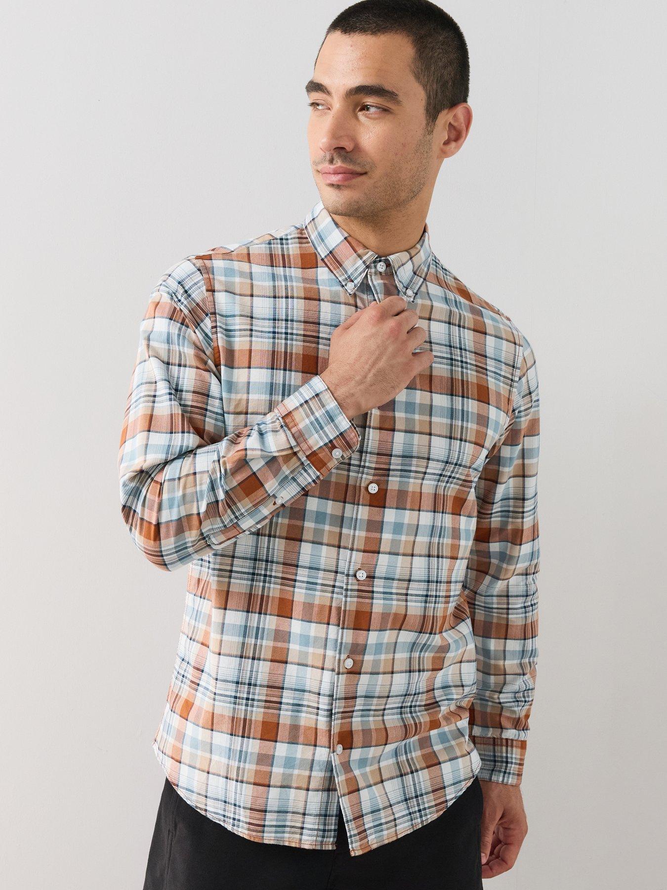 The Very Collection Pure Cotton Long Sleeve Oxford Checked Shirt - Brown