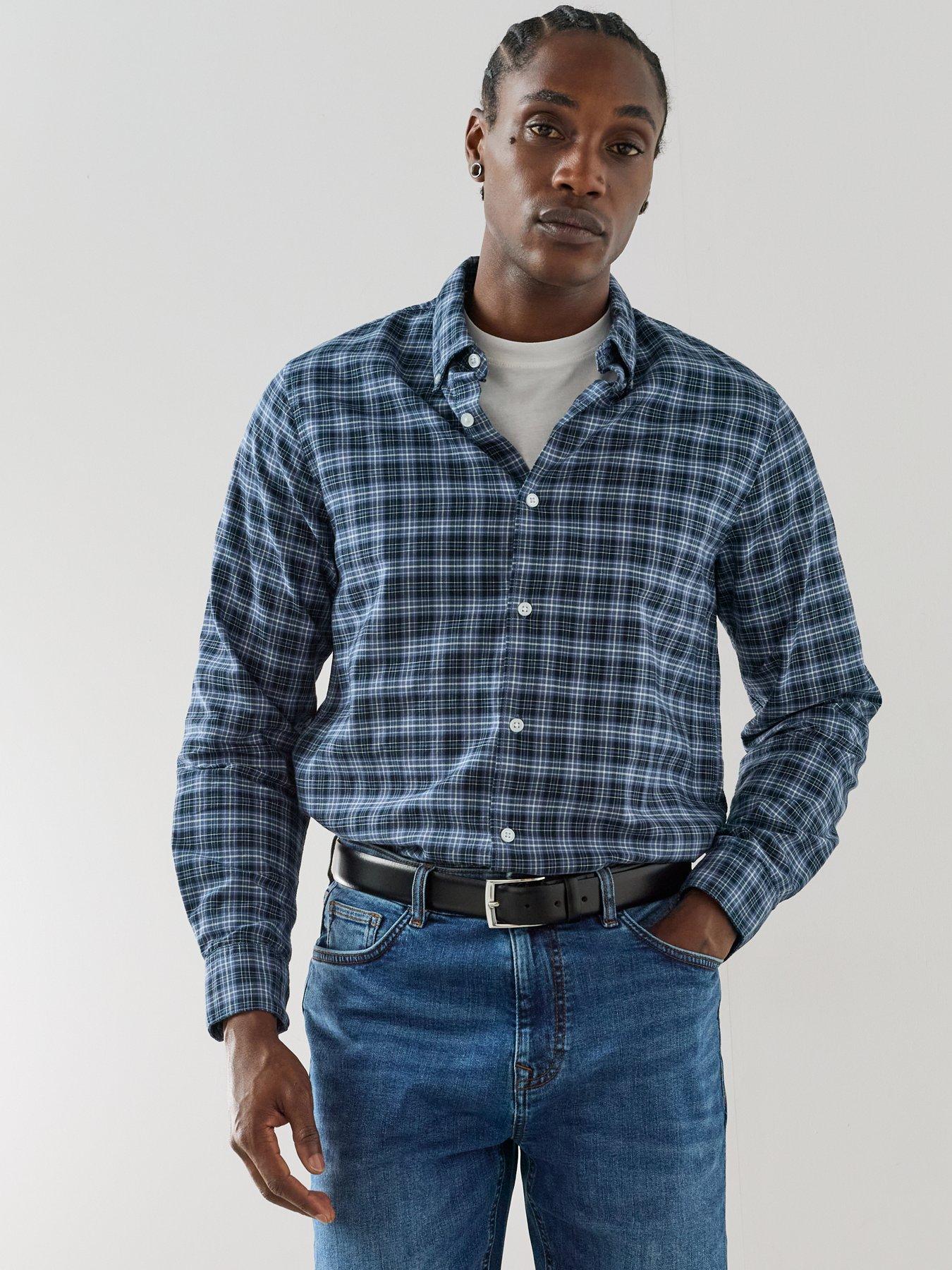Image 5 of 7 of The Very Collection Pure Cotton Long Sleeve Oxford Checked Shirt - Blue