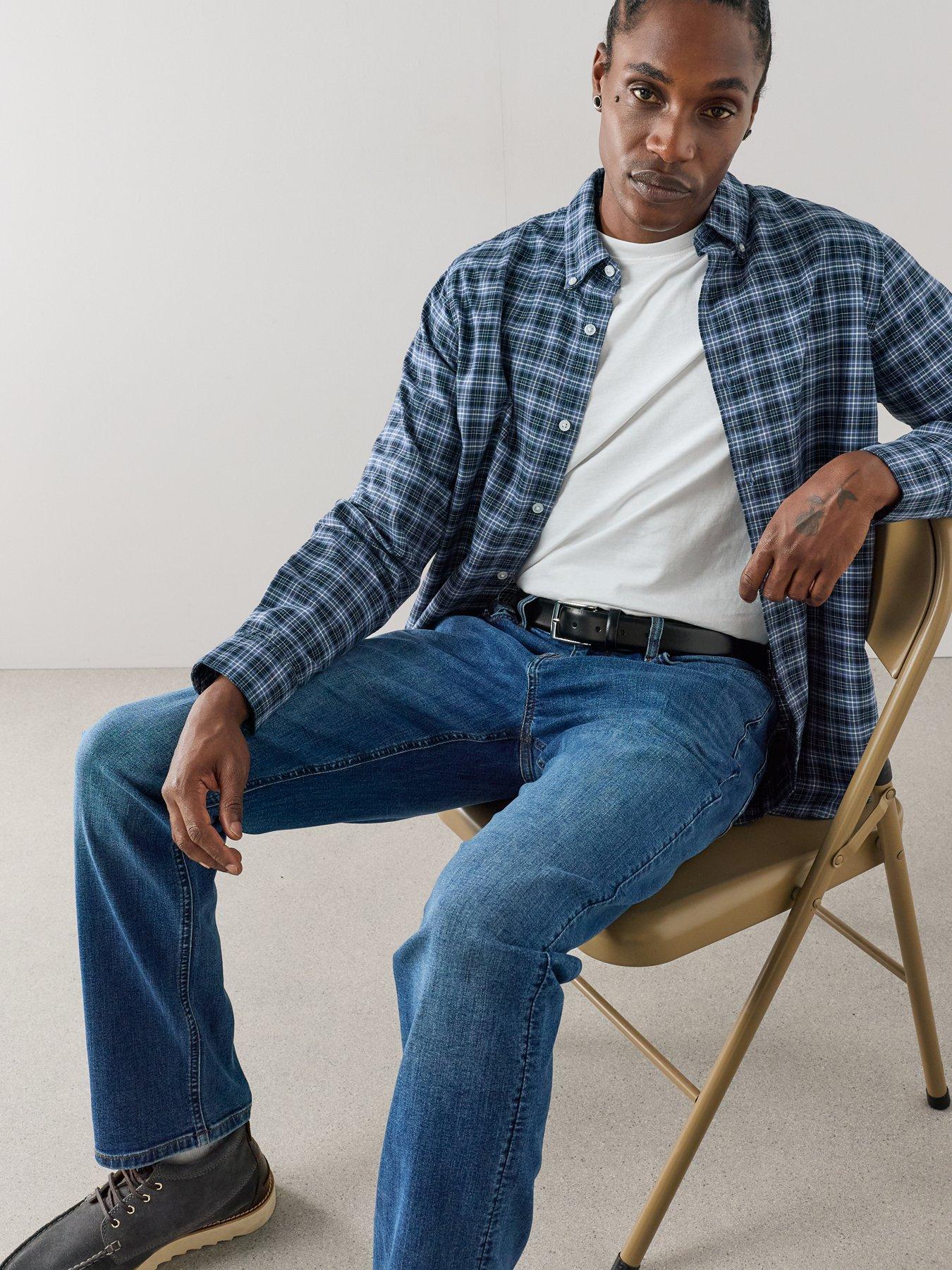 Image 6 of 7 of The Very Collection Pure Cotton Long Sleeve Oxford Checked Shirt - Blue