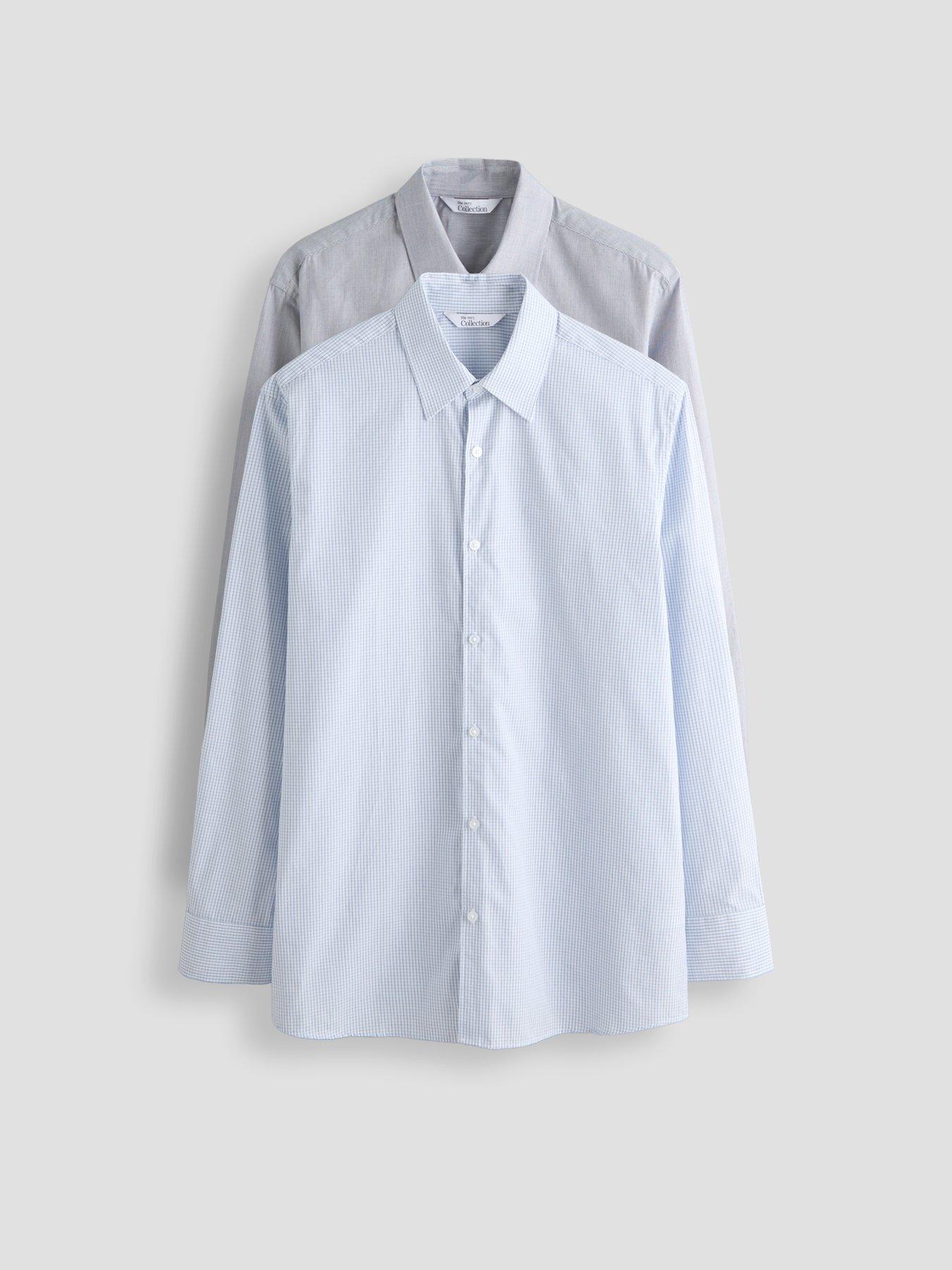Image 1 of 7 of The Very Collection 2 Pack Pure Cotton Long Sleeve Gingham Check Shirts - Blue