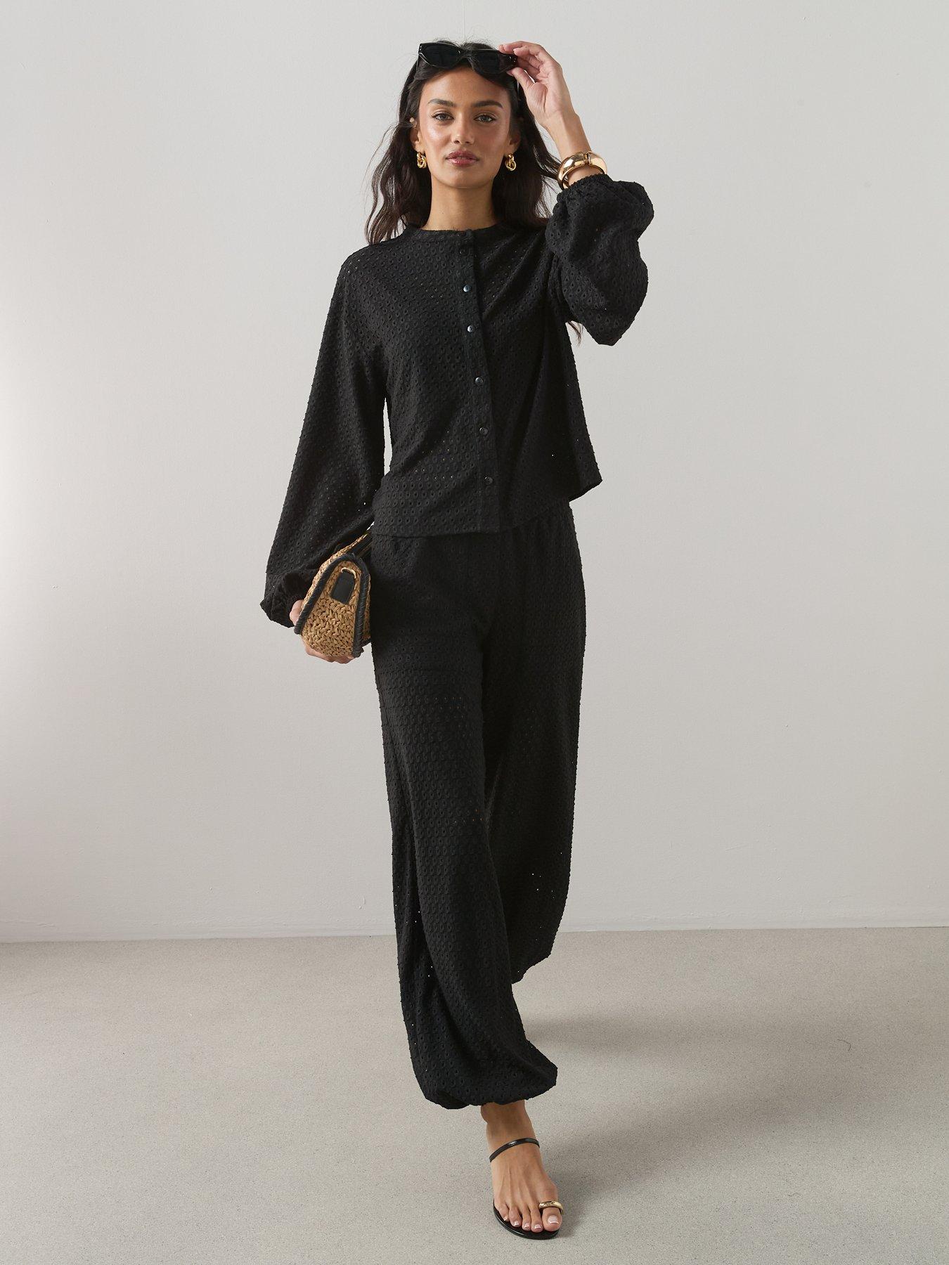 Image 3 of 6 of The Very Collection Crochet Button Up Long Sleeve Top Co-ord