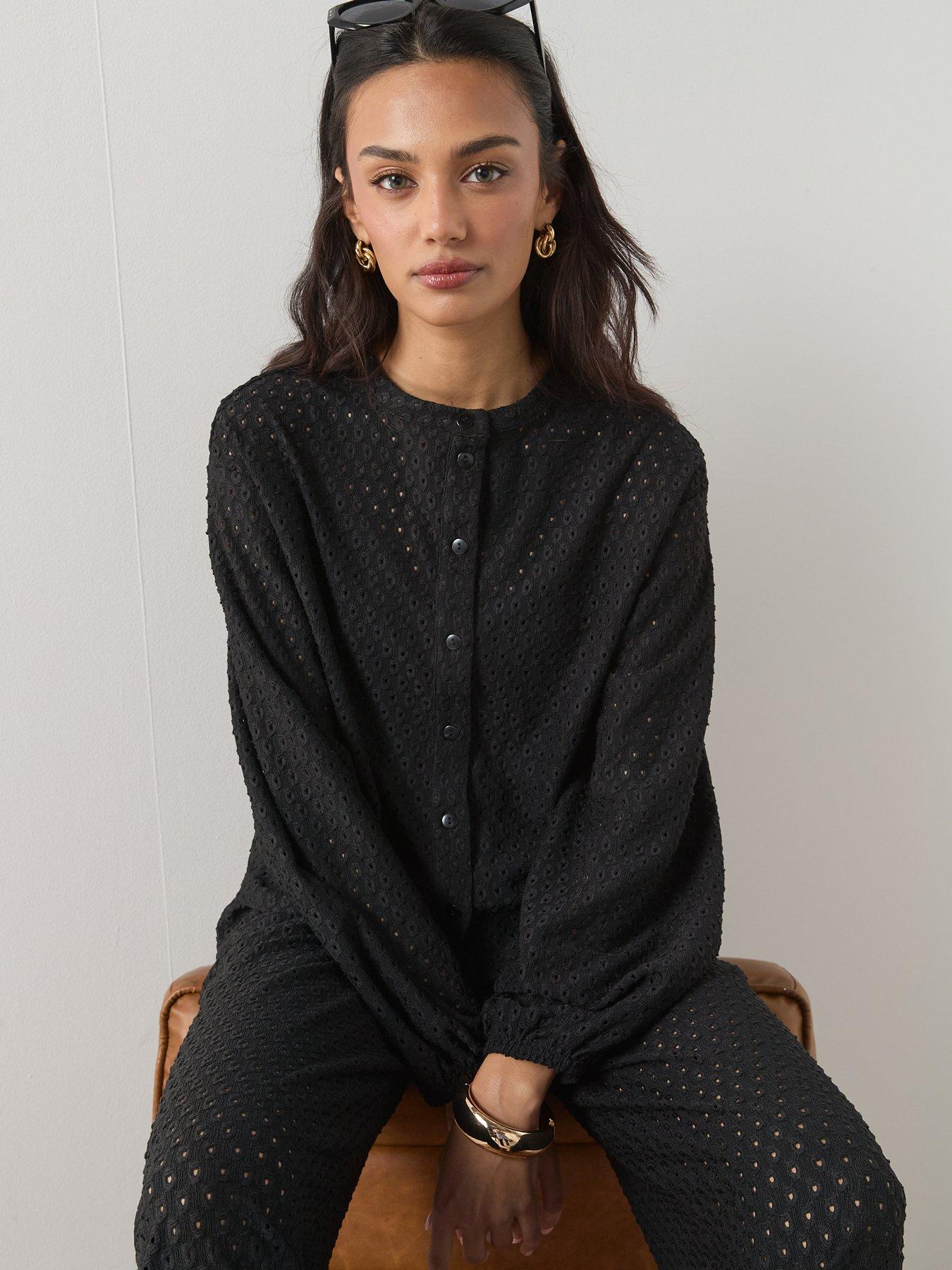 Image 4 of 6 of The Very Collection Crochet Button Up Long Sleeve Top Co-ord