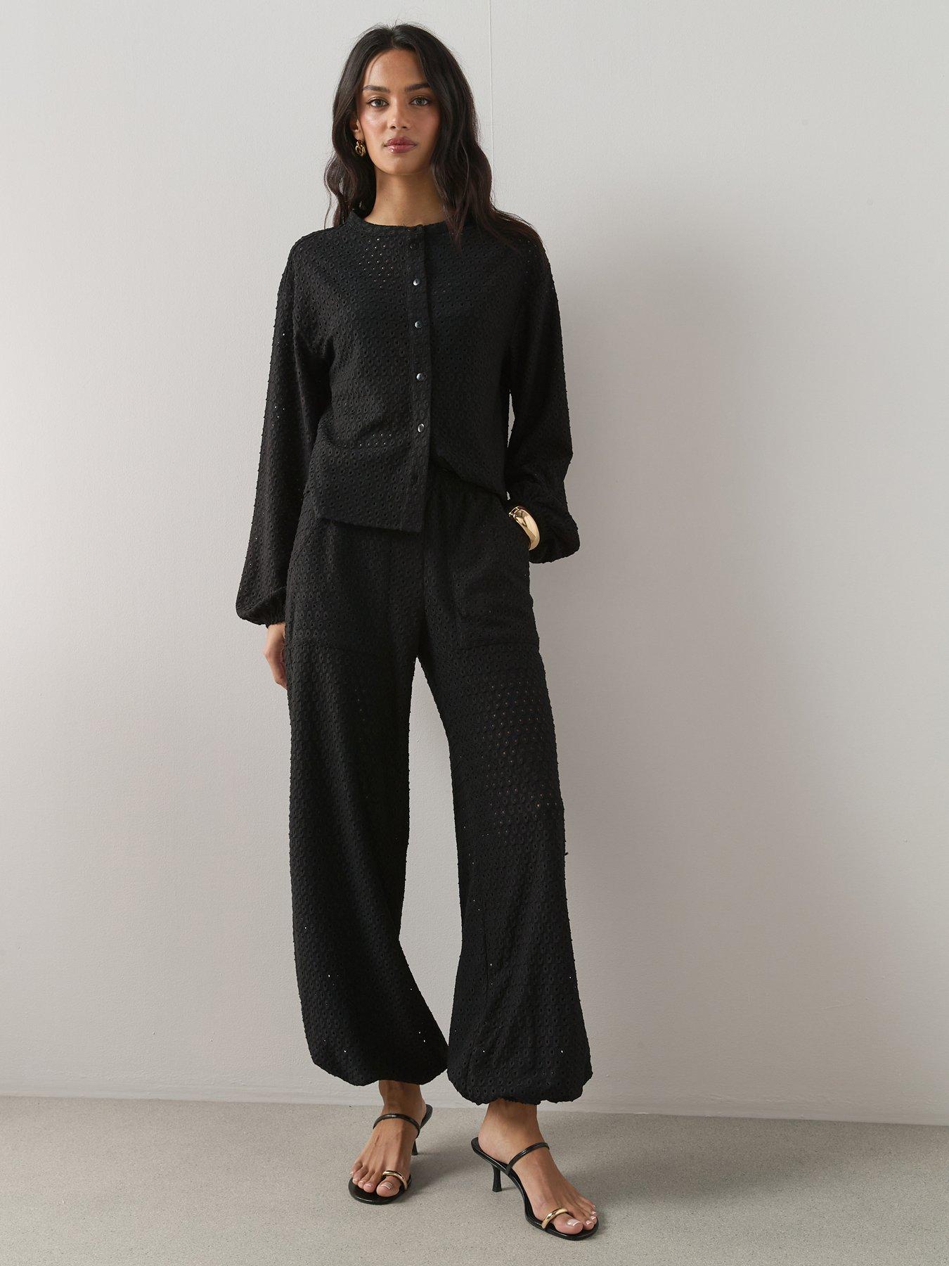 the-very-collection-crochet-cuffed-trouser-co-ord-blackfront