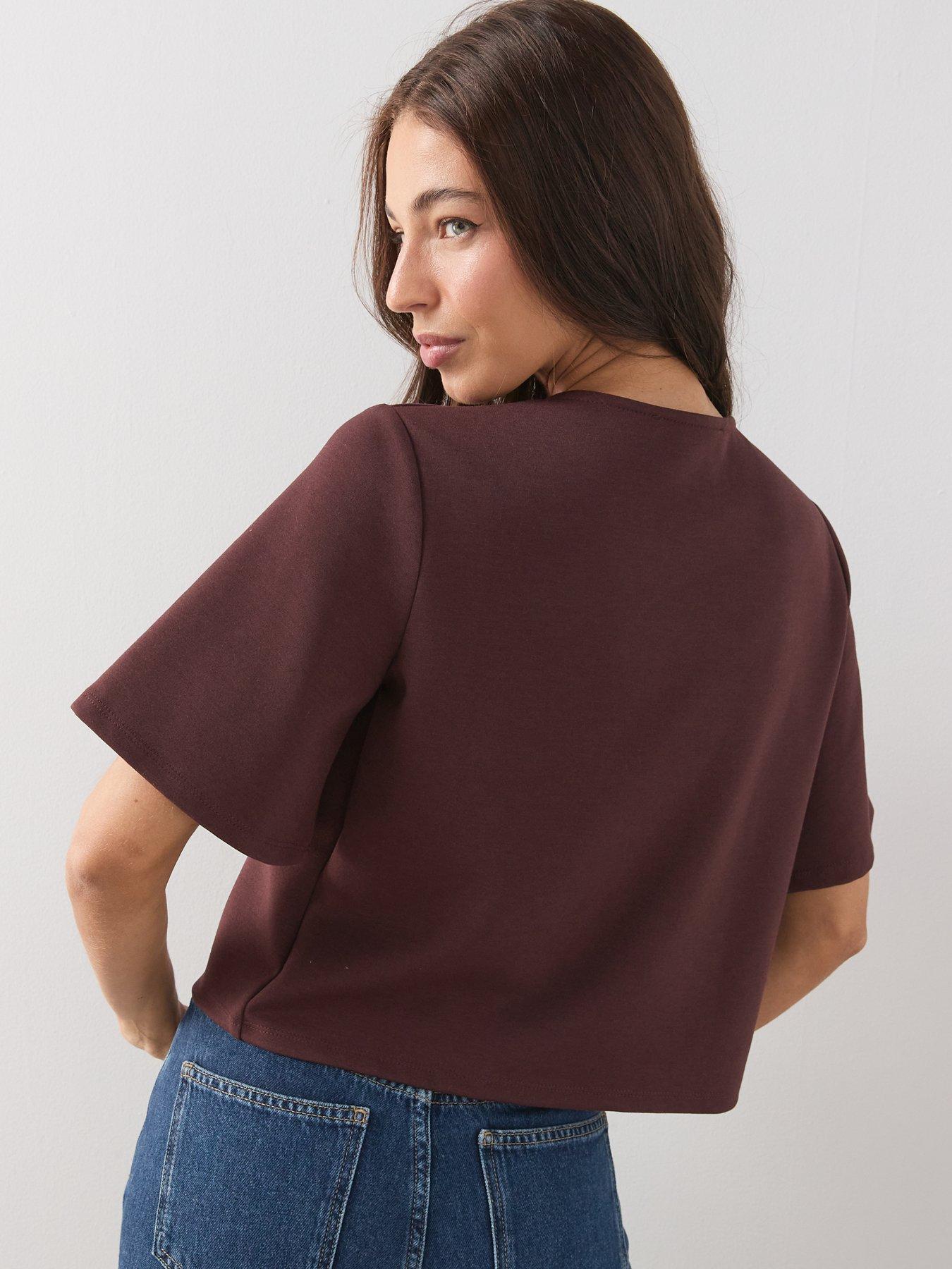 Image 2 of 6 of The Very Collection Button Wrap Short Sleeve Boxy Top - Brown