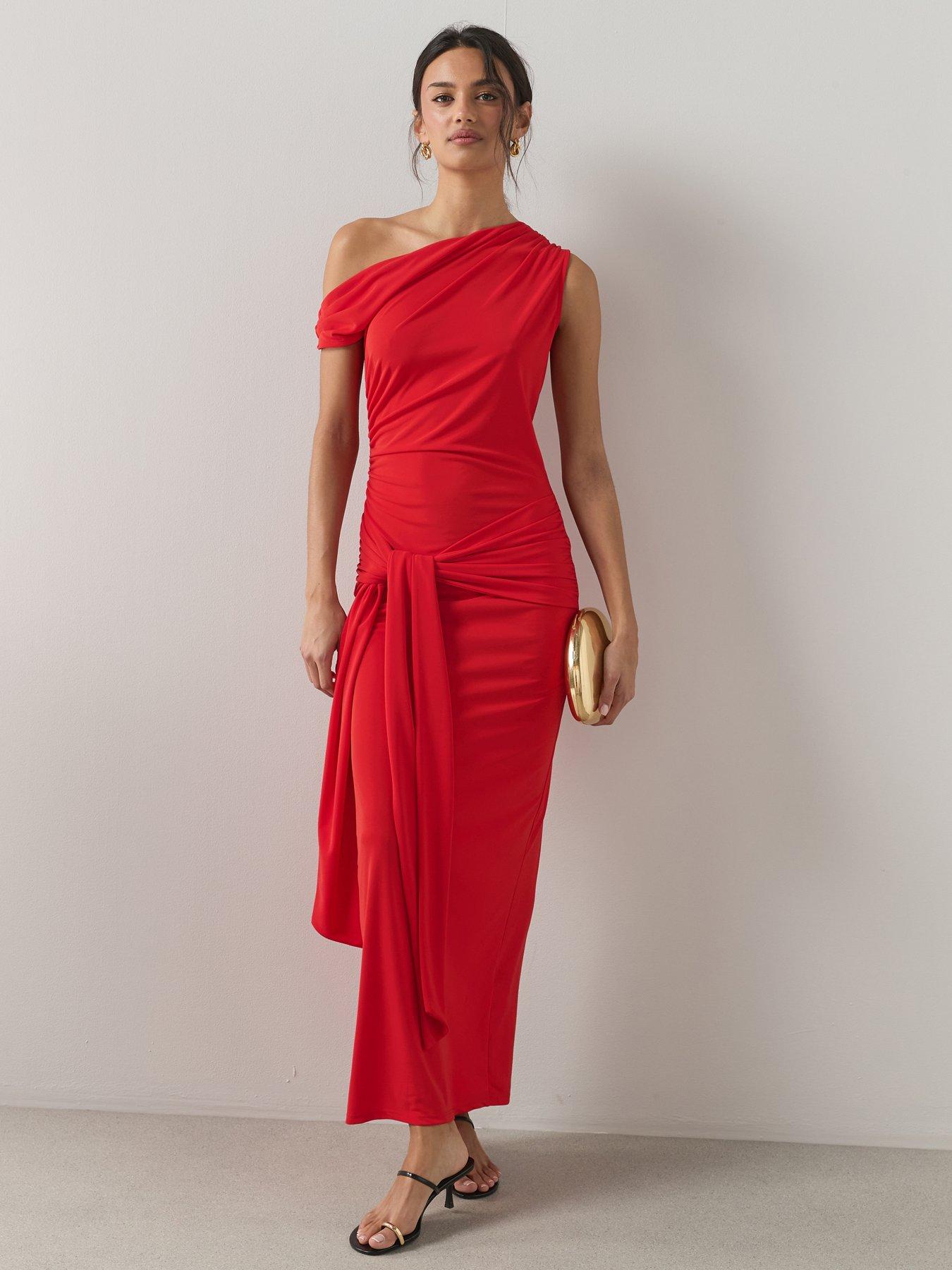 The Very Collection Off Shoulder Tie Waist Midaxi Dress - Red