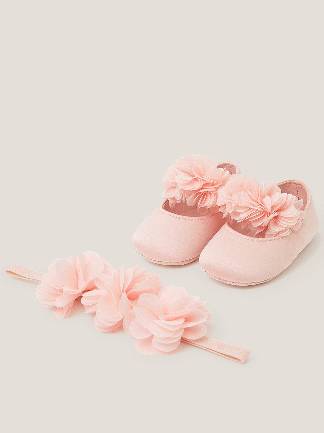 Monsoon Baby Girls Pom Flower Booties And Bando Set - Pink