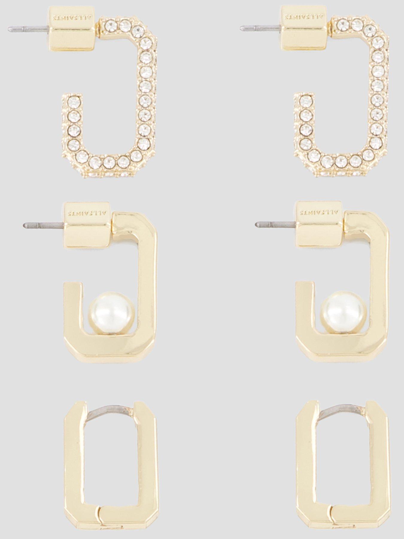 AllSaints Pearl  &  Pave Hoop Earring Set - Gold