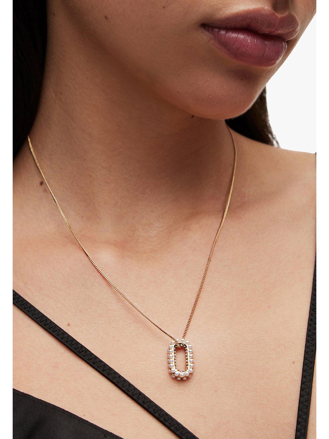 Image 2 of 4 of AllSaints Pearl Halo Necklace - Gold