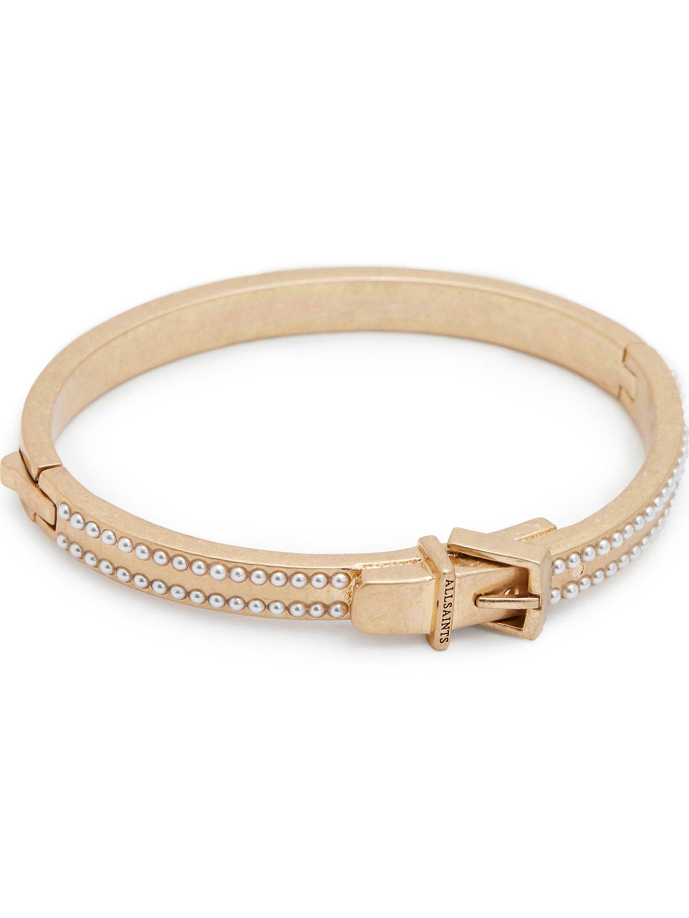 Image 1 of 4 of AllSaints Pearl Belt Bangle - Gold