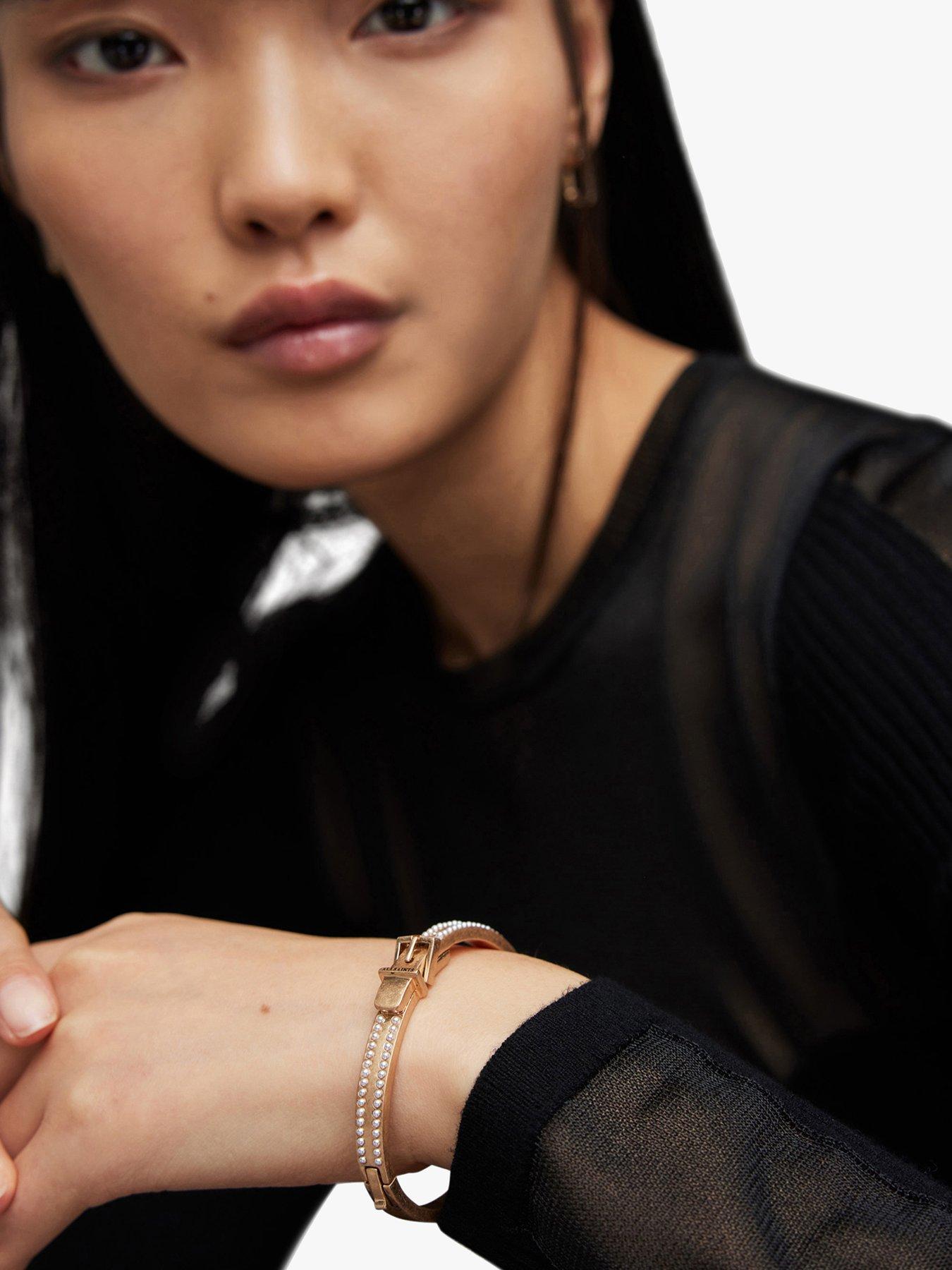 Image 2 of 4 of AllSaints Pearl Belt Bangle - Gold