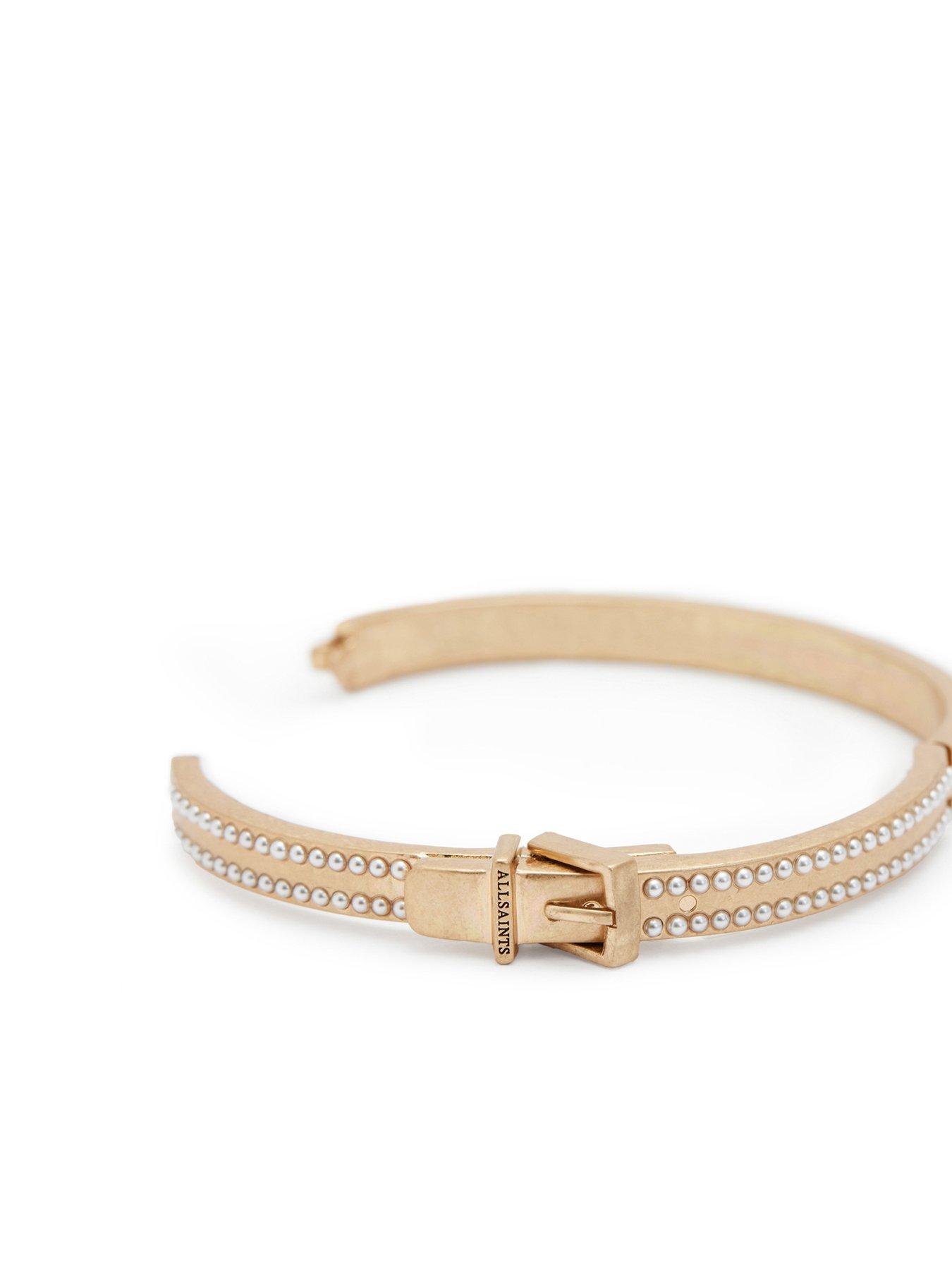 Image 4 of 4 of AllSaints Pearl Belt Bangle - Gold